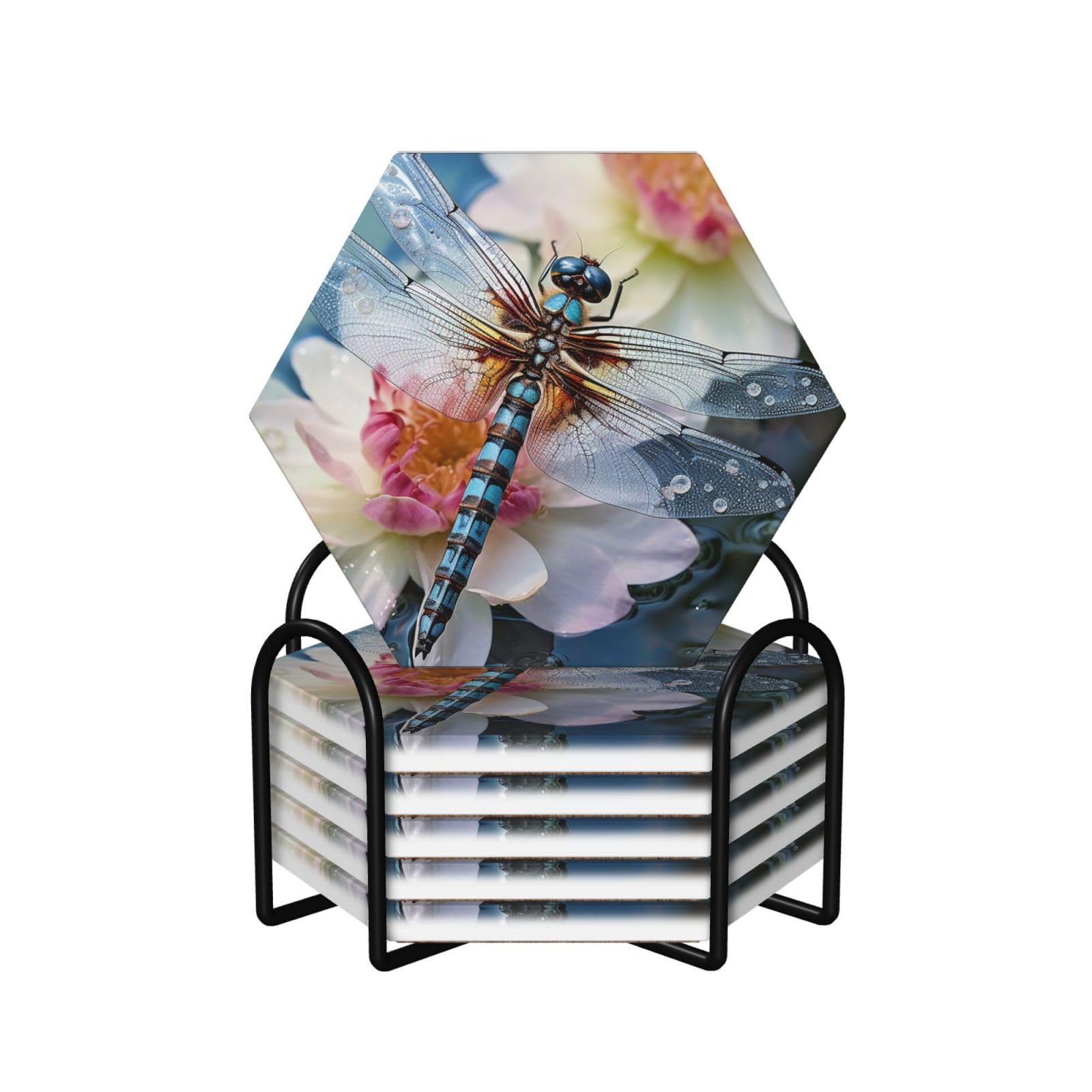 Dessous de verre cadeau avec support lot de 6 sous-verre décoratif en céramique