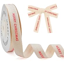 FQTANJU Merry Christmas Cotton Ribbon 5/8 Inch x 10 Yards Natural Twill Tape Herringbone Cotton Crafts Gift Wrapping Ribbon for Crafts Supplies Holiday Party Gifts Wrapping Xmas Ribbons