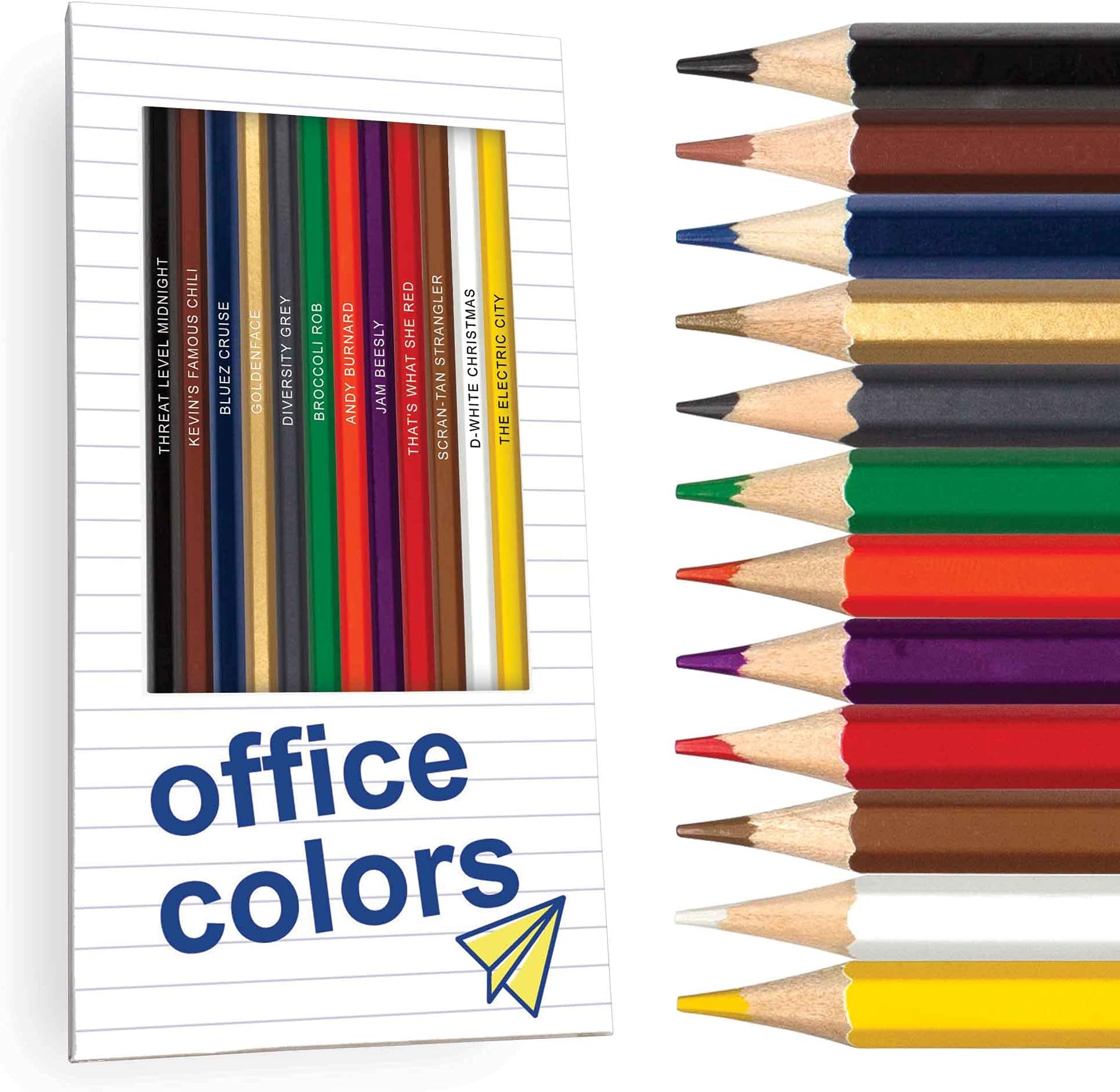 Office Colors Colored Pencil Set for Fans of The Office – Set of 12 Parody Pencils with Clever Foil-Stamped References