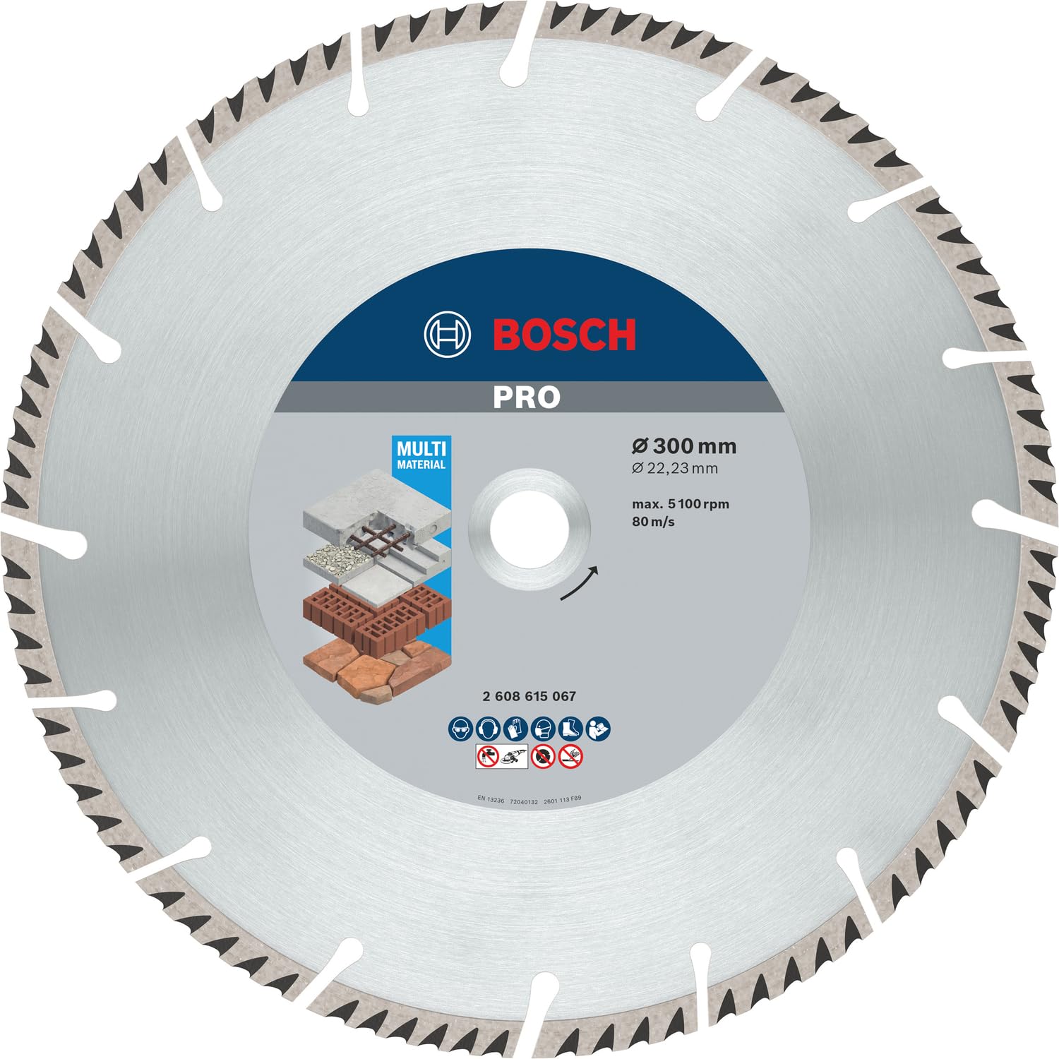 Bosch Professional Diamanttrennscheibe Standard für Universal (Beton und Mauerwerk, Zubehör Winkelschleifer), Ø 300 mm x 1