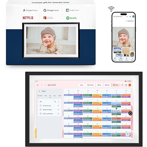 All-in-one Smart Display Built-in Li-Battery|Google Digital Calendar,Picture Frame with Anti-Glare Touchscreen,Voice Assistant,Homehub|Wall-Mount or Desktop|Speakers|No Subscription(10.1-Inch Black)