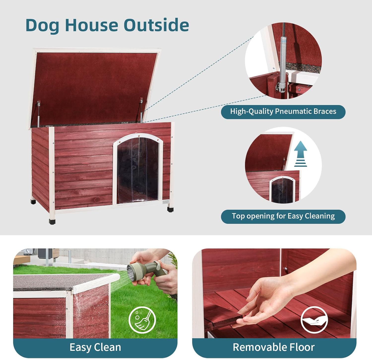 Petsfit Solid Wood Outdoor Dog House for Large Dogsup to 80 lbs