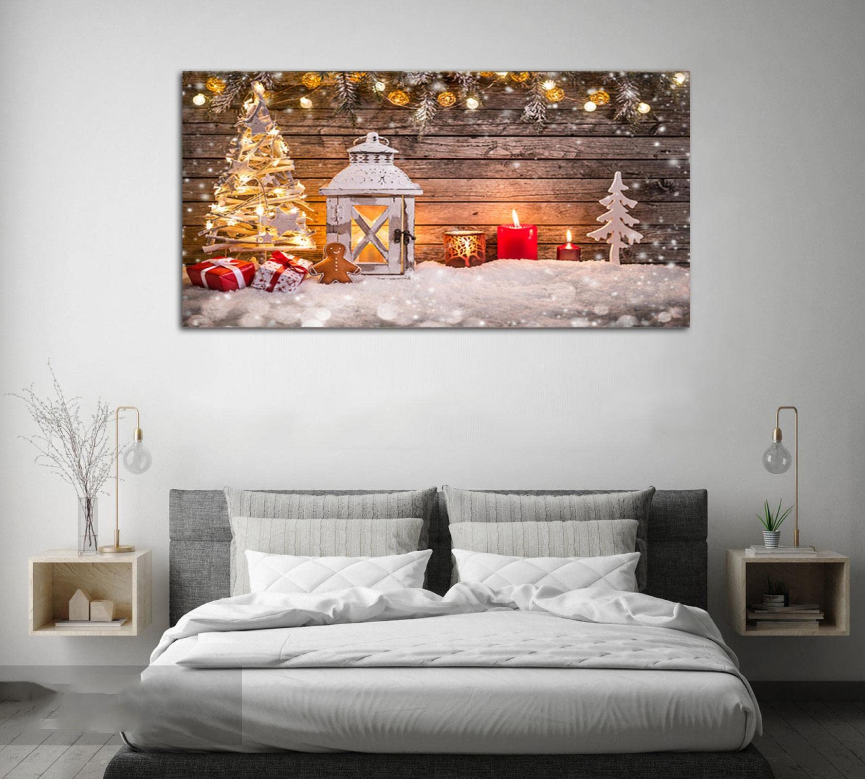 Świąteczne płatki śniegu; oprawione. Zimowe plakaty z krajobrazem i nadruki. Naturalny krajobraz płótno sztuka ścienna obrazy. Wystrój domu 60 x 120 cm (23,6 x 47,2 cala) oprawione