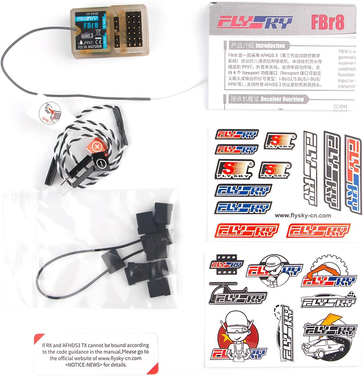 GoolRC Flysky FBr8 Receiver, 2.4GHz 8 Channel PPX7 Waterproof Receiver AFHDS 3 System Supports Single Bidirectional Transmission PWM/PPM/i-BUS2/S.Bus/i-Bus Output Standard Antenna for RC Car