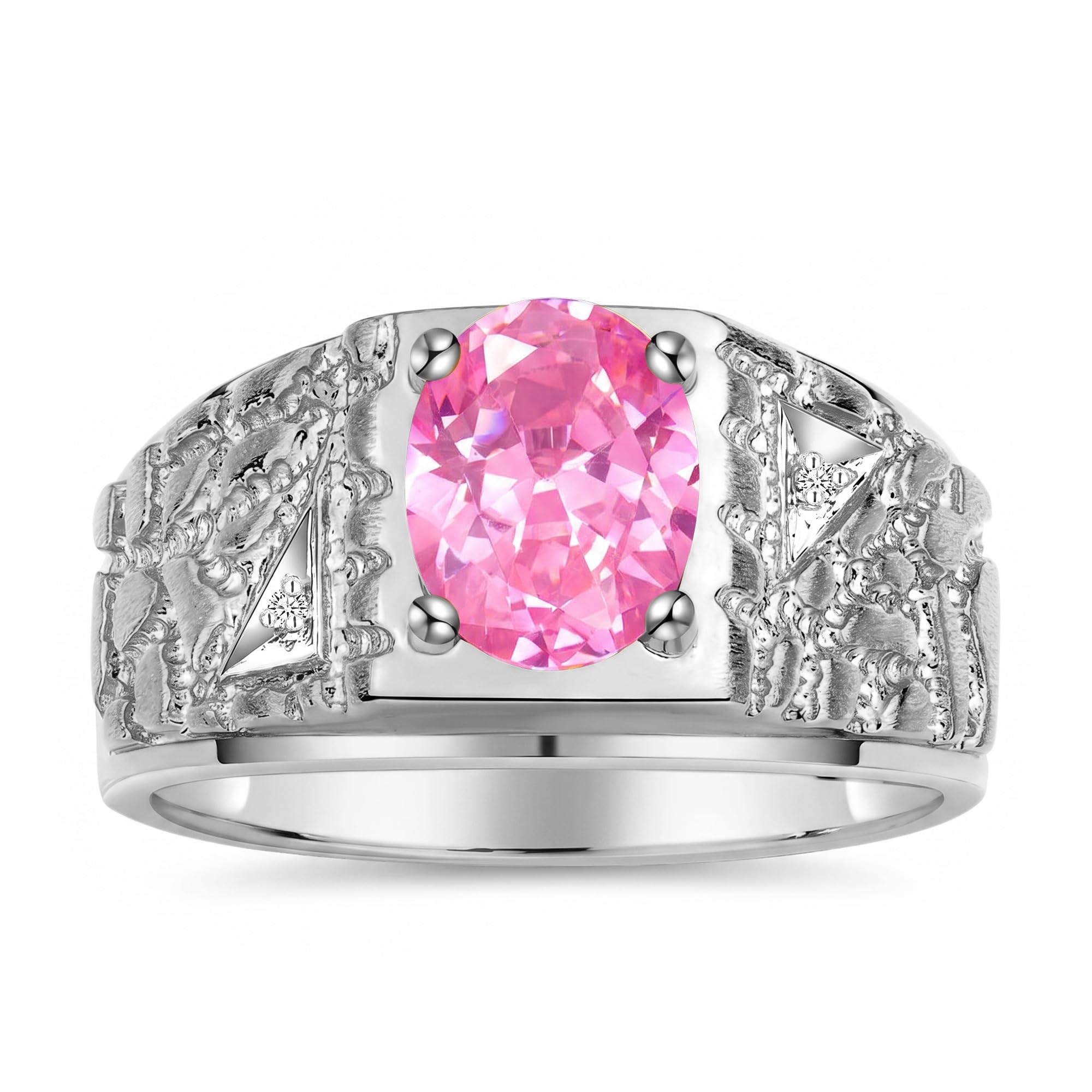 Rylos Men's Rings Designer Nugget Ring: Oval 9X7MM Gemstone &amp; Sparkling Diamonds - Color Stone Birthstone Rings for Men, Sterling Silver Rings in Sizes 8-13. Mens Jewelry