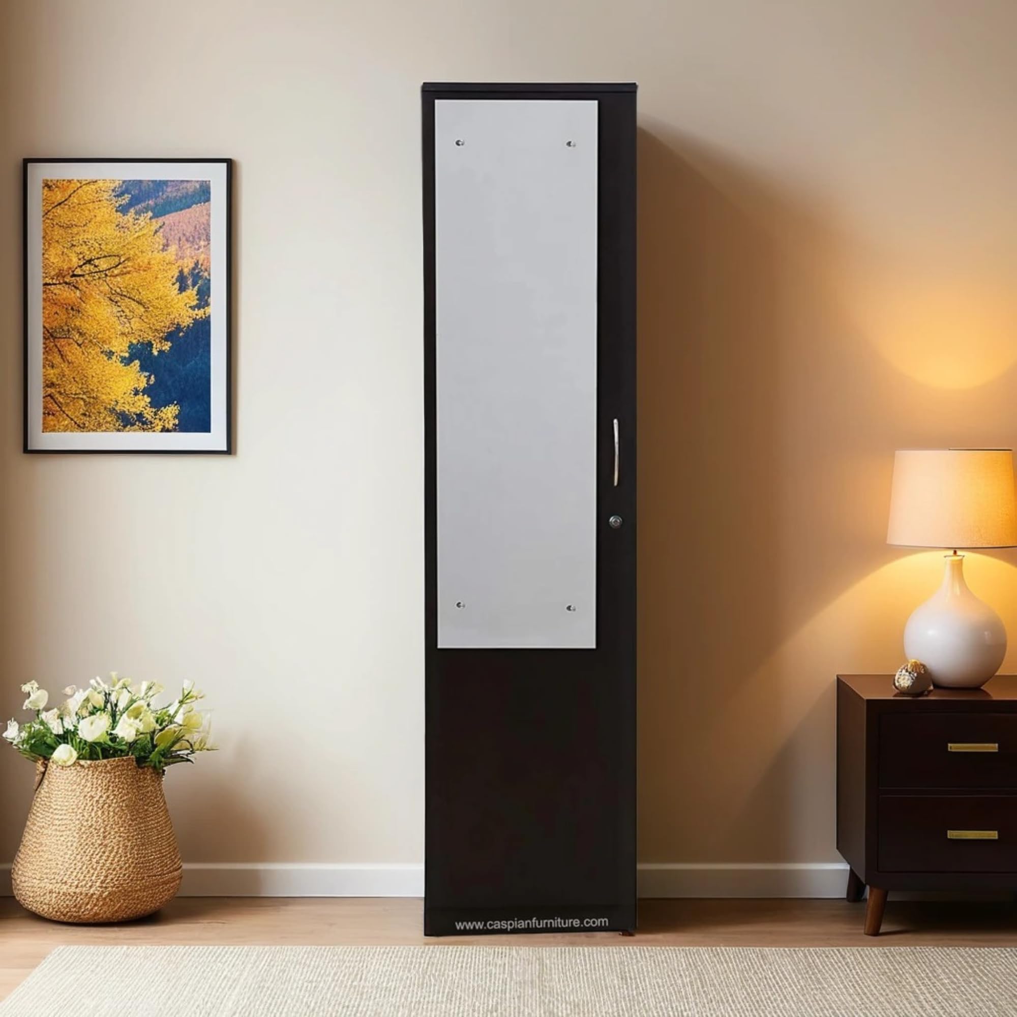 CASPIAN Engineered Wood Single Door Wooden Wardrobe (Brown) | Pre-Assembled Furniture | Cupboard/Almirah for Bedroom, Office, Kid’s Room | Home Clothes Storage Organizer with Dressing Mirror-image-36