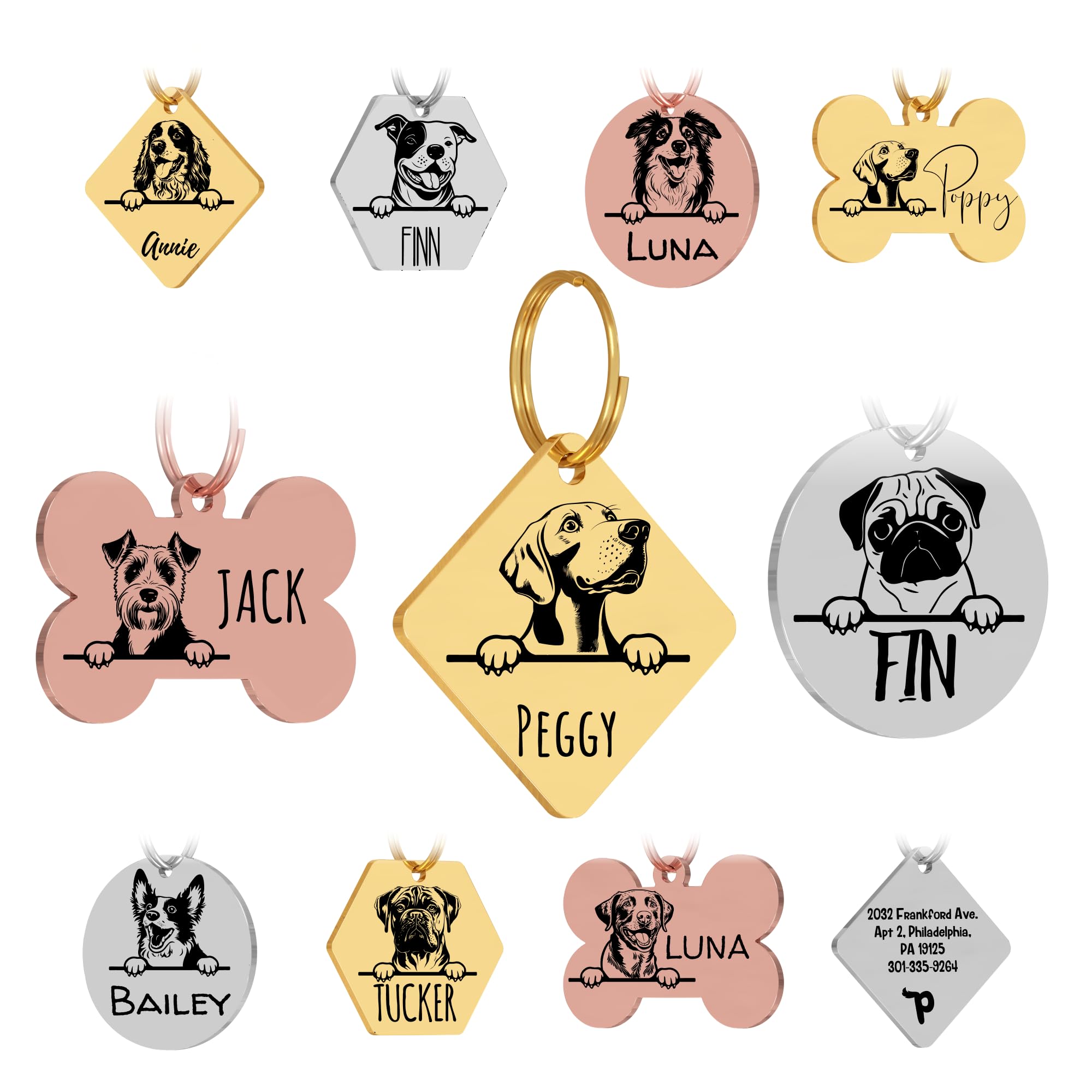 PawFurEver Personalized Pet Name Tag for Dog | Customized Dog Tag Engraved Front & Back - Stainless Steel Pet ID Tags, Dark Etching Dog Tags Made in USA (Diamond, Gold)