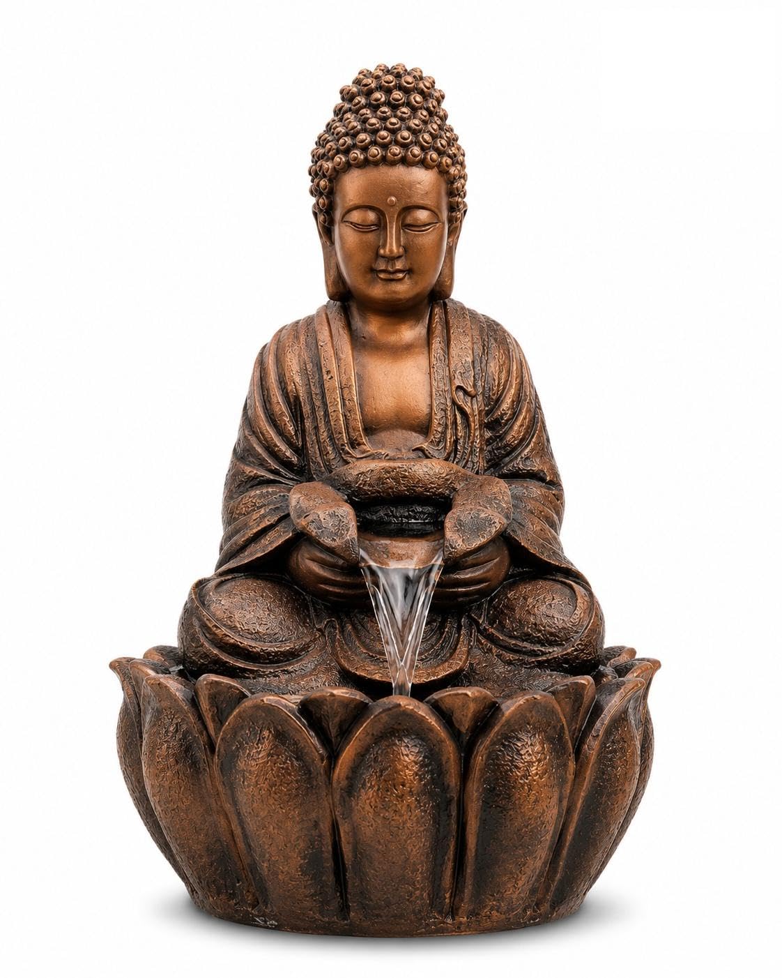 Mini Lotus Budhha Brown Water Fountain for Home Decor with LED Light & Water Pump | Large Polyresin Waterfall Fountain for Living Room, Office, Entrance, Meditation & Vastu Décor-image-21