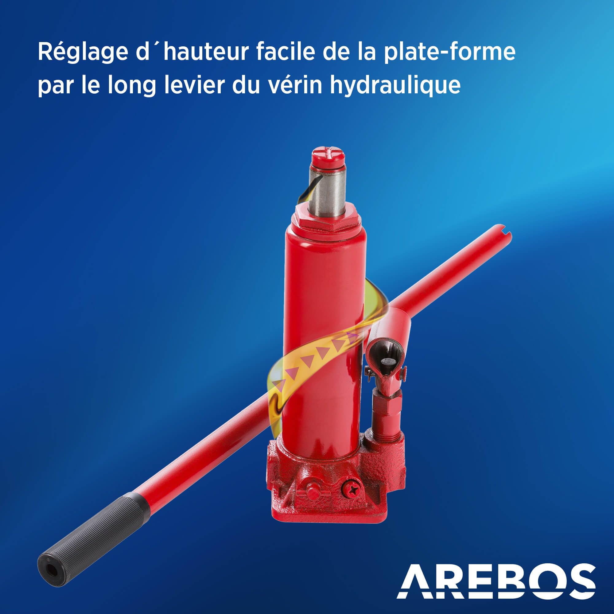 Arebos Lot de 2 Rampes d’Accès avec Cric Hydraulique 2T | Pont Élévateur Auto XXL | Largeur d’Accès 257 mm | Plateforme de Levage avec Soupape de Sécurité | Hauteur Réglable | Rouge