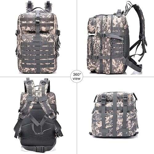 Miniatura 6 de LIMHOO Mochila militar táctica, bolsa de 45 L, gran capacidad, mochila militar de asalto de 3 días con parche de bandera de Estados Unidos, ACU