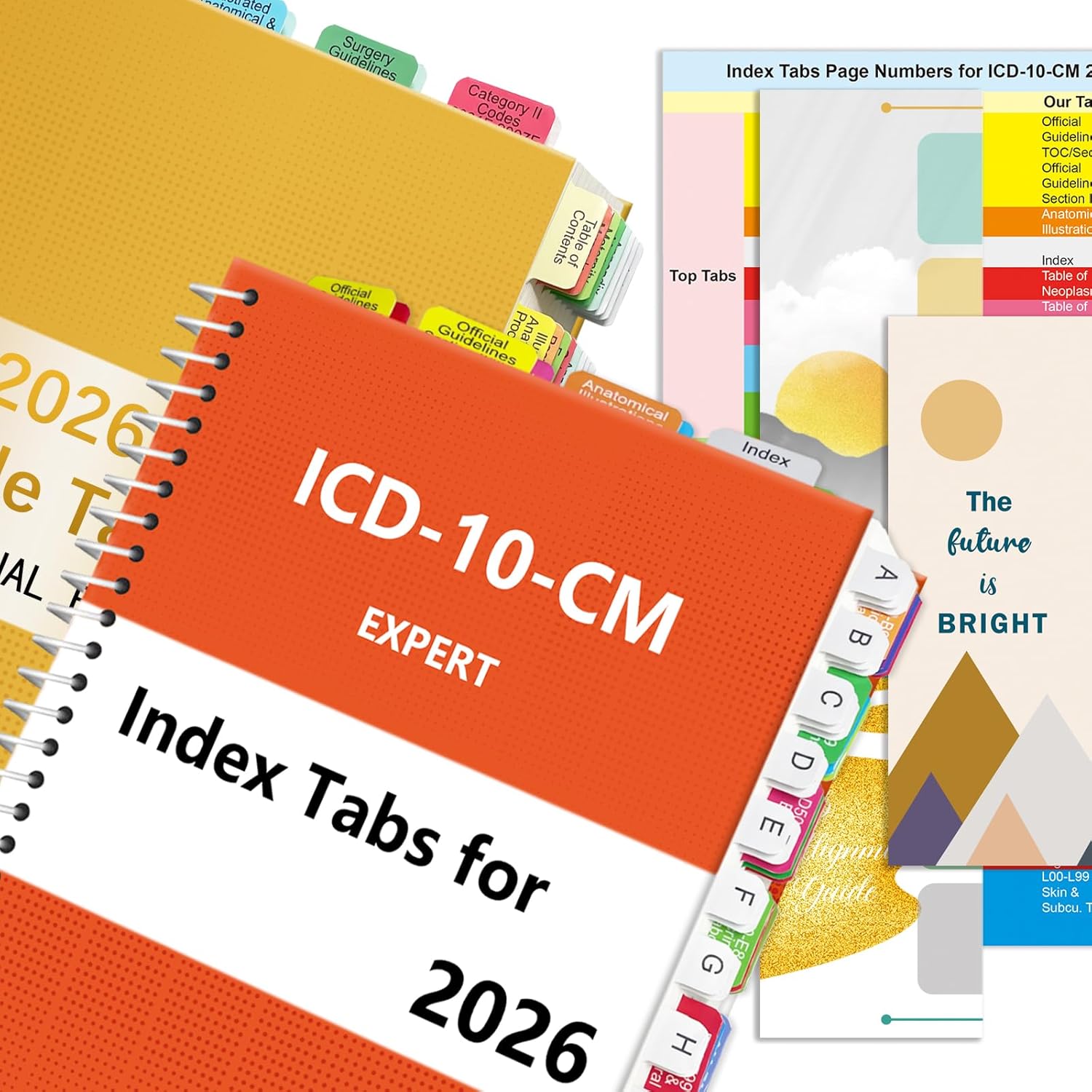 Upgraded Index tabs for CPT 2026 + ICD-10 -CM 2026 AAPC Version, Color-Coded with Alignment Card & Page Numbers Sheet & Bookmark, Laminated Durable, Book Not Included