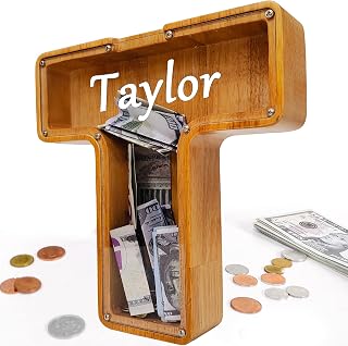 Custom Wooden Piggy Bank, Laser Engraved Name, Creative Twenty-Six English Alphabet Letter Storage Tank, Personalized Coin Bank, Customized Wood Toy, DIY Name Letter Kids Money Bank