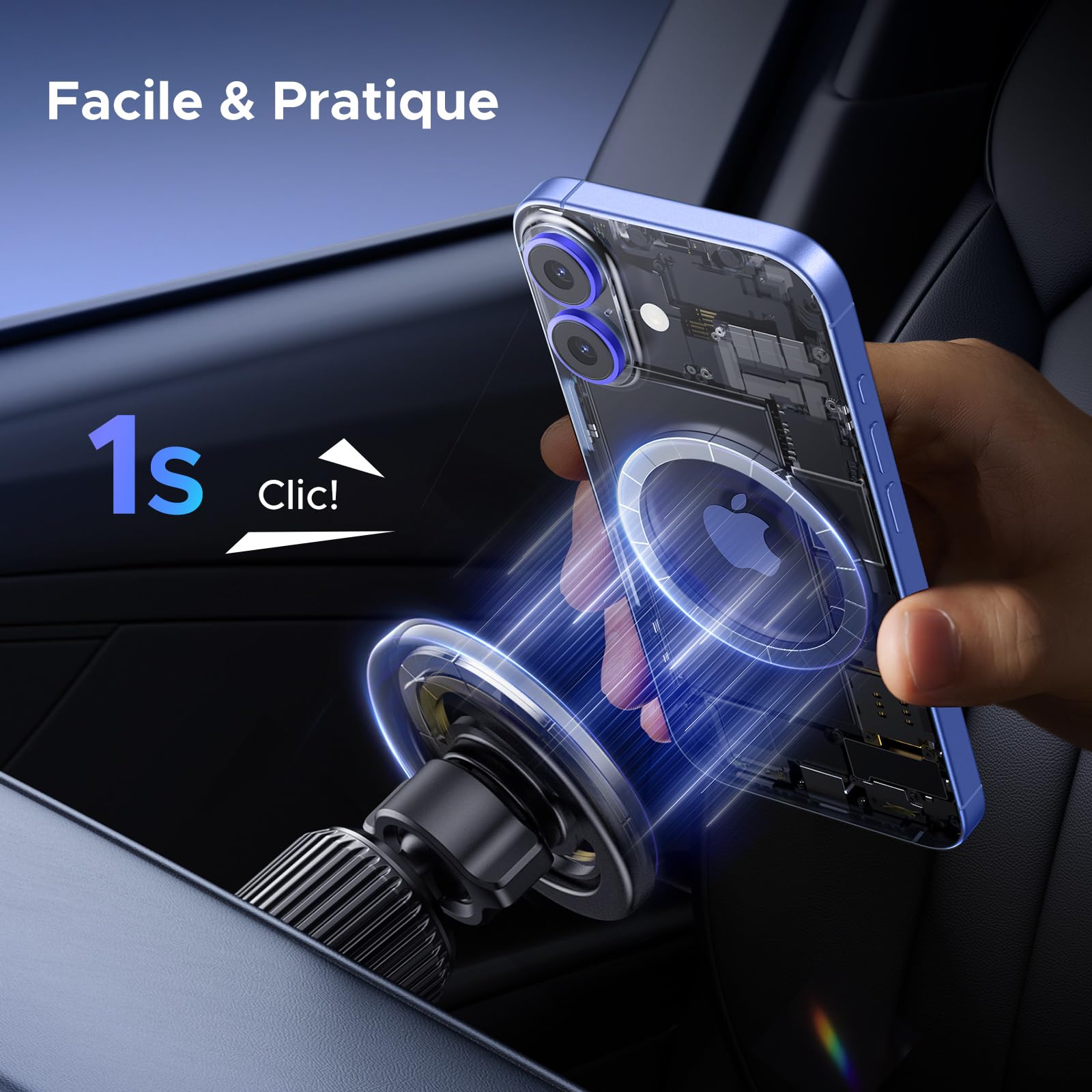 UGREEN Support Téléphone Voiture Magnétique pour MagSafe Porte Smartphone Voiture Rotatif à 360°avec Crochet Magnétique en Métal Compatible avec iPhone 17 Pro Max 16 15 Galaxy S25 S24, Noir