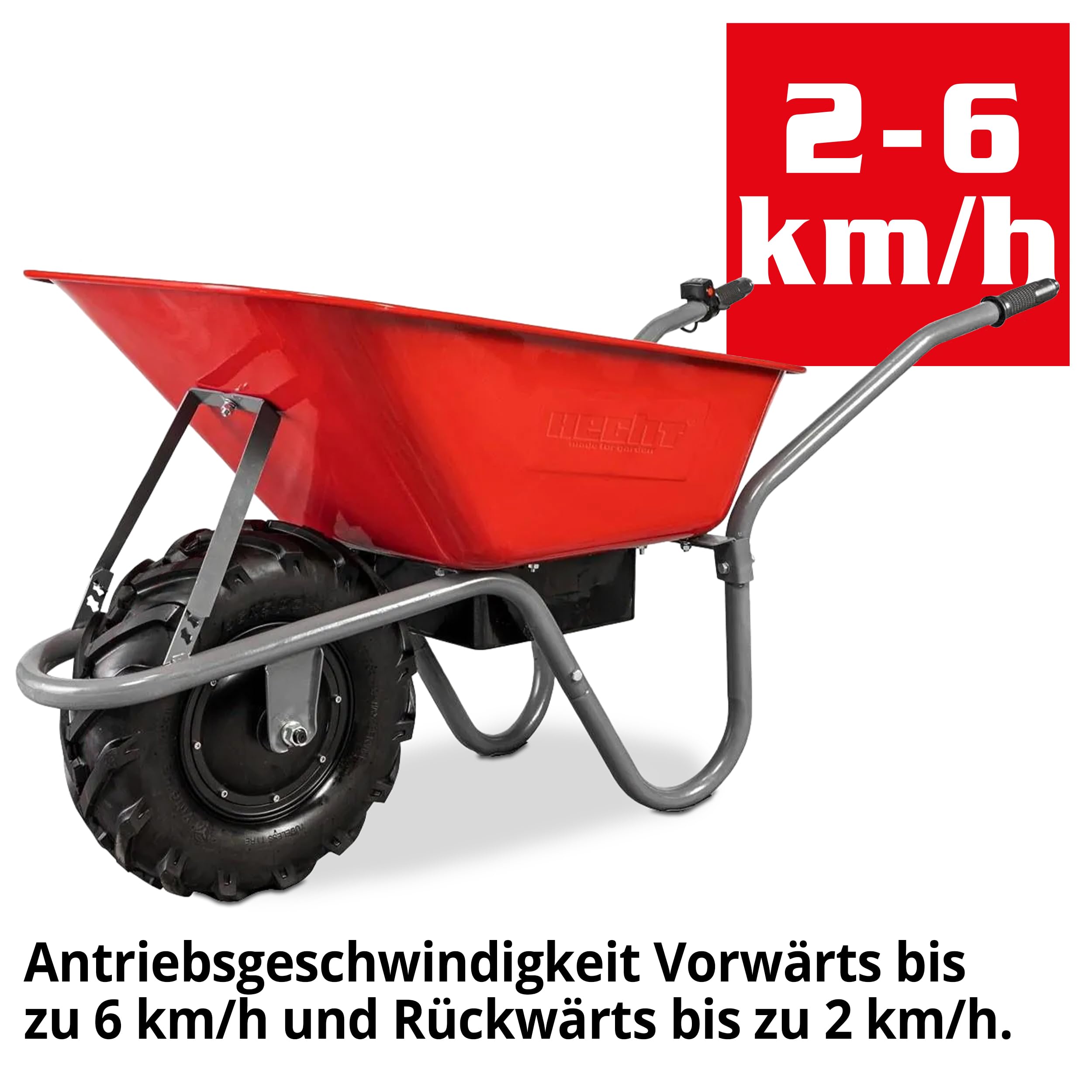 HECHT elektrische Schubkarre 80 L – 260 kg Motorschubkarre | Elektro-Dumper mit 280 W Motor, Luftreifen auf Stahlfelge und pulverbeschichteter Stahlwanne für Garten und Transport