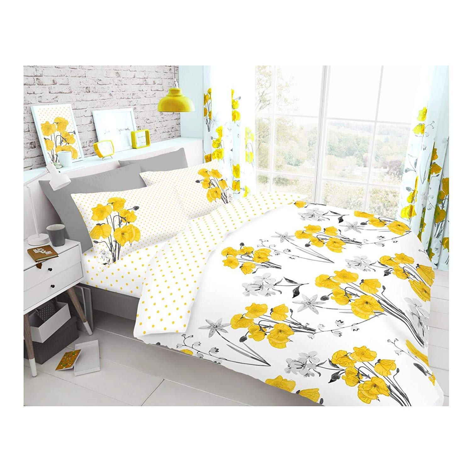 GC GAVENO CAVAILIA Gaveno Cavailia Luxurious Bed Set with Duvet Cover and Pillow Cases, Polyester-Cotton, Double, Poppy Yellow