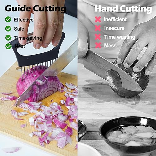 Miniatura 4 de JAYVAR Soporte de cebolla extra grande para rebanar, rebanador de tomate grande con 14 agujas largas, cortador de cebolla picadora de verduras,