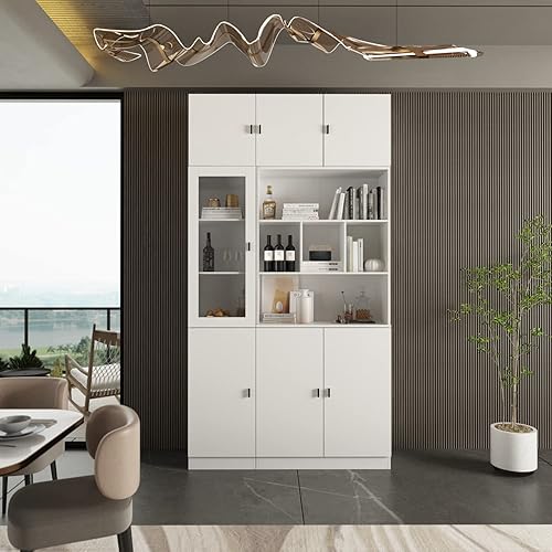 Miniatura 6 de AIEGLE Estantería de 5 estantes, estantería alta con puerta de cristal, estantería de biblioteca, gabinete de almacenamiento, juego de 8 piezas de