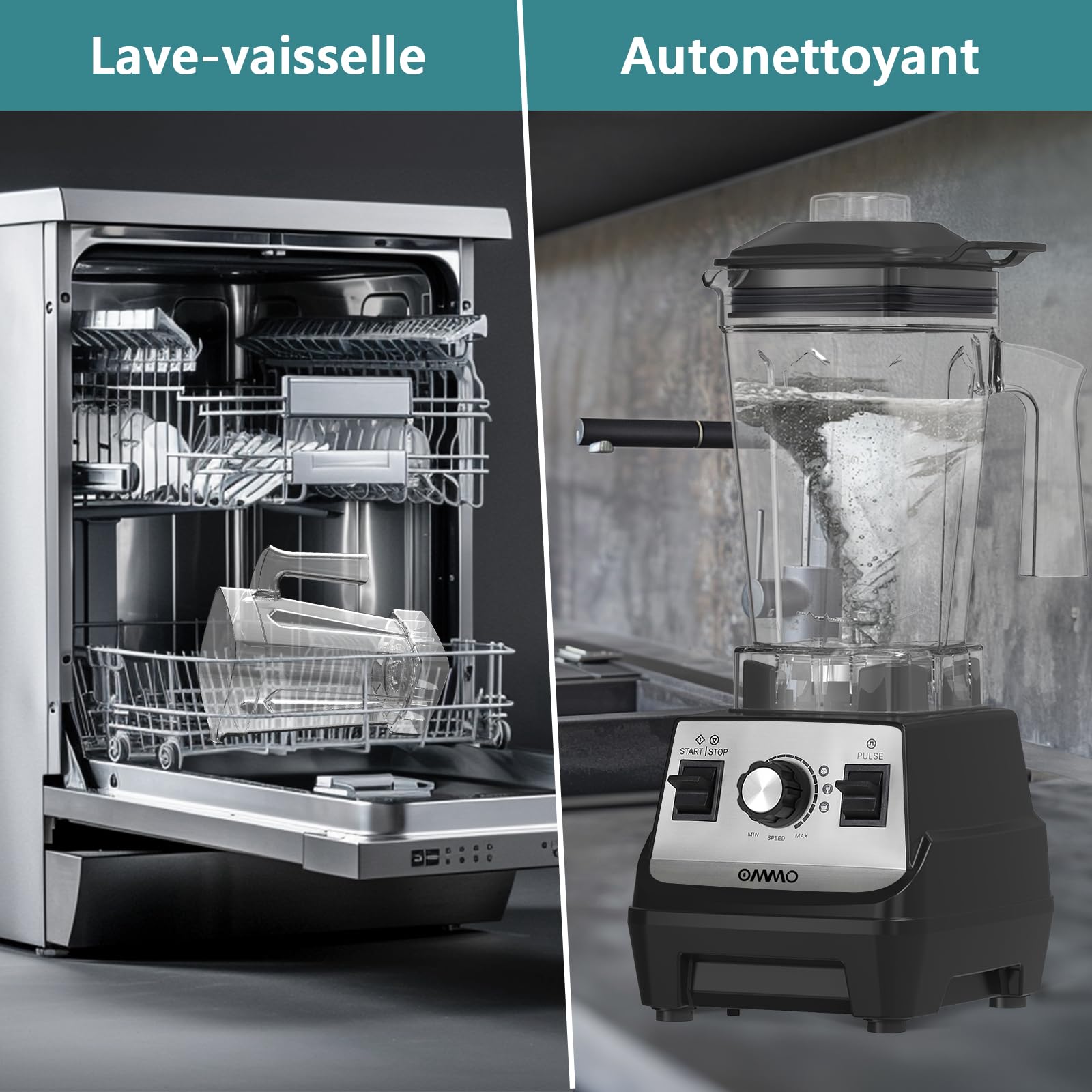 OMMO 1,8 l – blender stojący, blender wysokowydajny, do smoothie, kubek na wynos 300 ml, 6-stopniowe metalowe ostrza, funkcja pulsacyjna, MAX 1800 W, kubek wolny od BPA, kruszarka do lodu