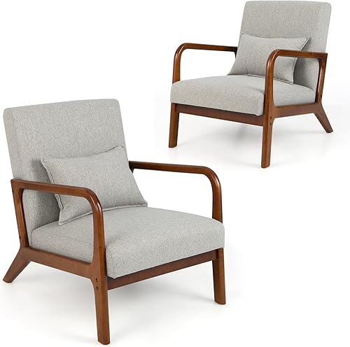 Miniatura 11 de Giantex Silla decorativa moderna con almohada, cómodo sillón tapizado con almohadillas de fieltro antideslizantes, marco de madera, sillas