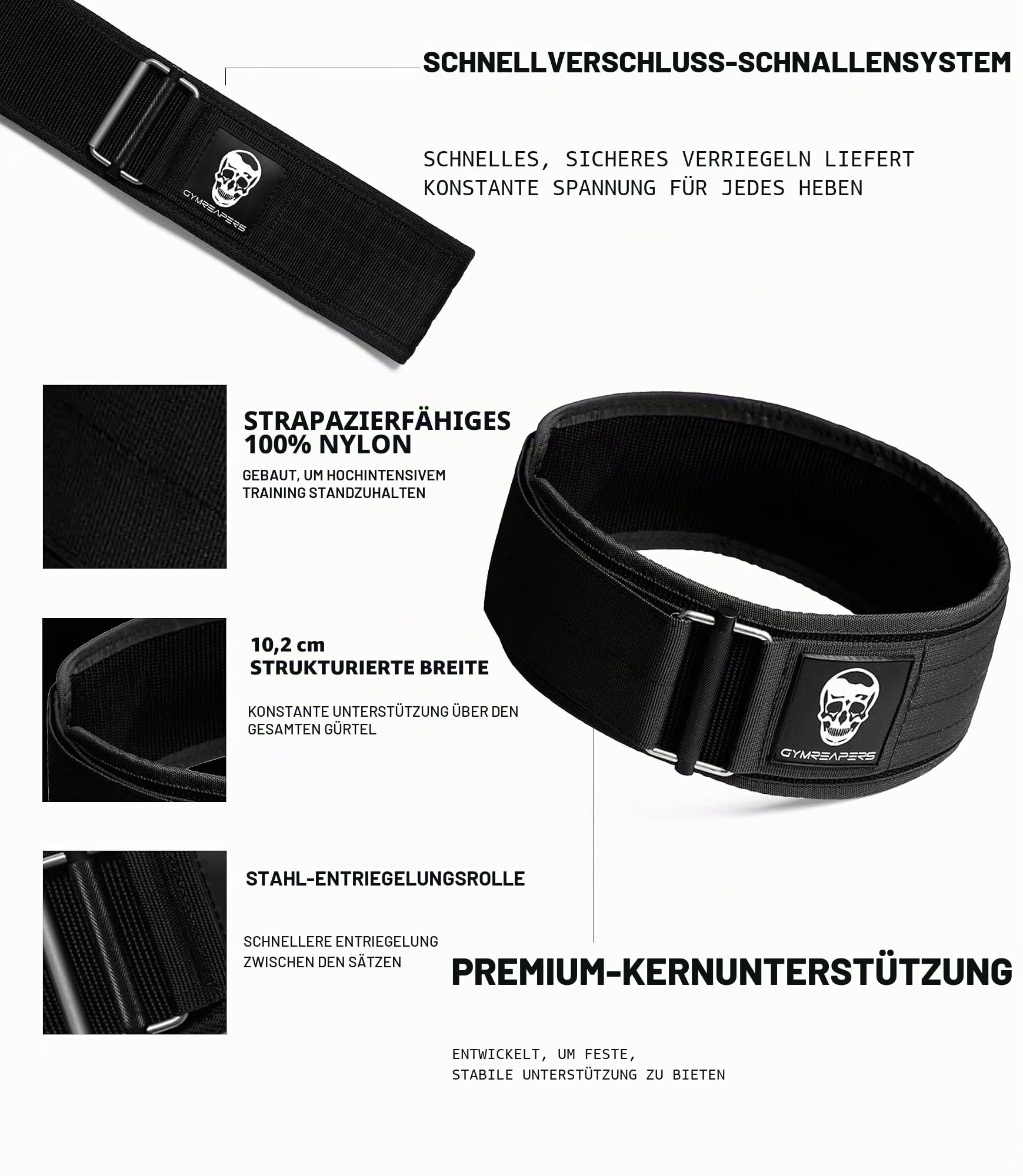 Gymreapers Schnellverschluss-Gewichthebergürtel für Bodybuilding, Kraftdreikampf, Cross-Training – 4-Zoll-Neopren mit Metallschnalle – verstellbare olympische Rückenstütze