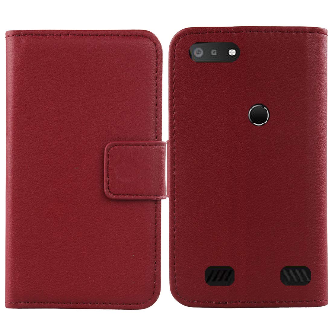 Design Genuine Leather Case for Poptel P60 5.7" Wallet Premium Flip Protection Cover Skin Pouch with Card Slot (Dark Red)