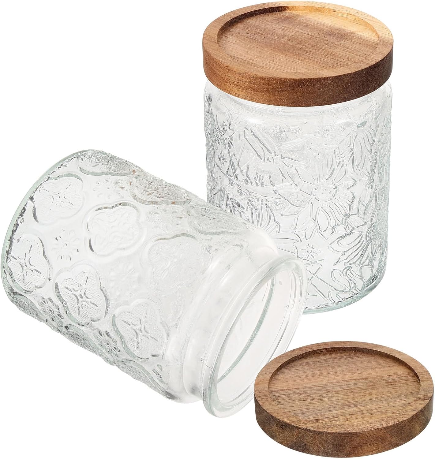 VALICLUD 2pcs Vintage Glass Canisters with Airtight Wooden Lids, Glass Candy and Dry Food Storage Jars for Kitchen Pantry Organization