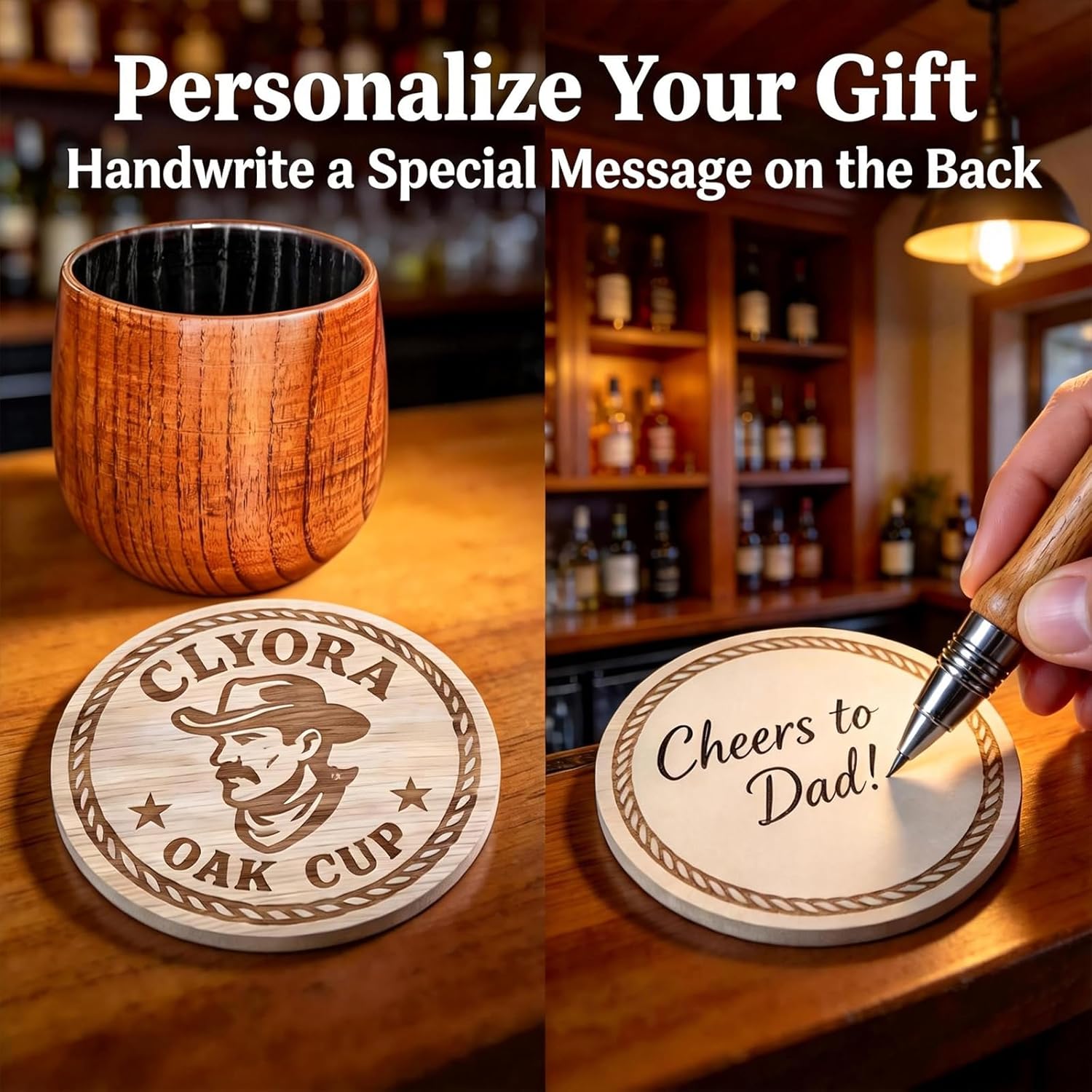 Charred Wooden Bourbon Drinking Glass Whiskey Tumbler - Wooden Old Fashioned Glass Made of Oak Great Whiskey Gifts for Men (2)