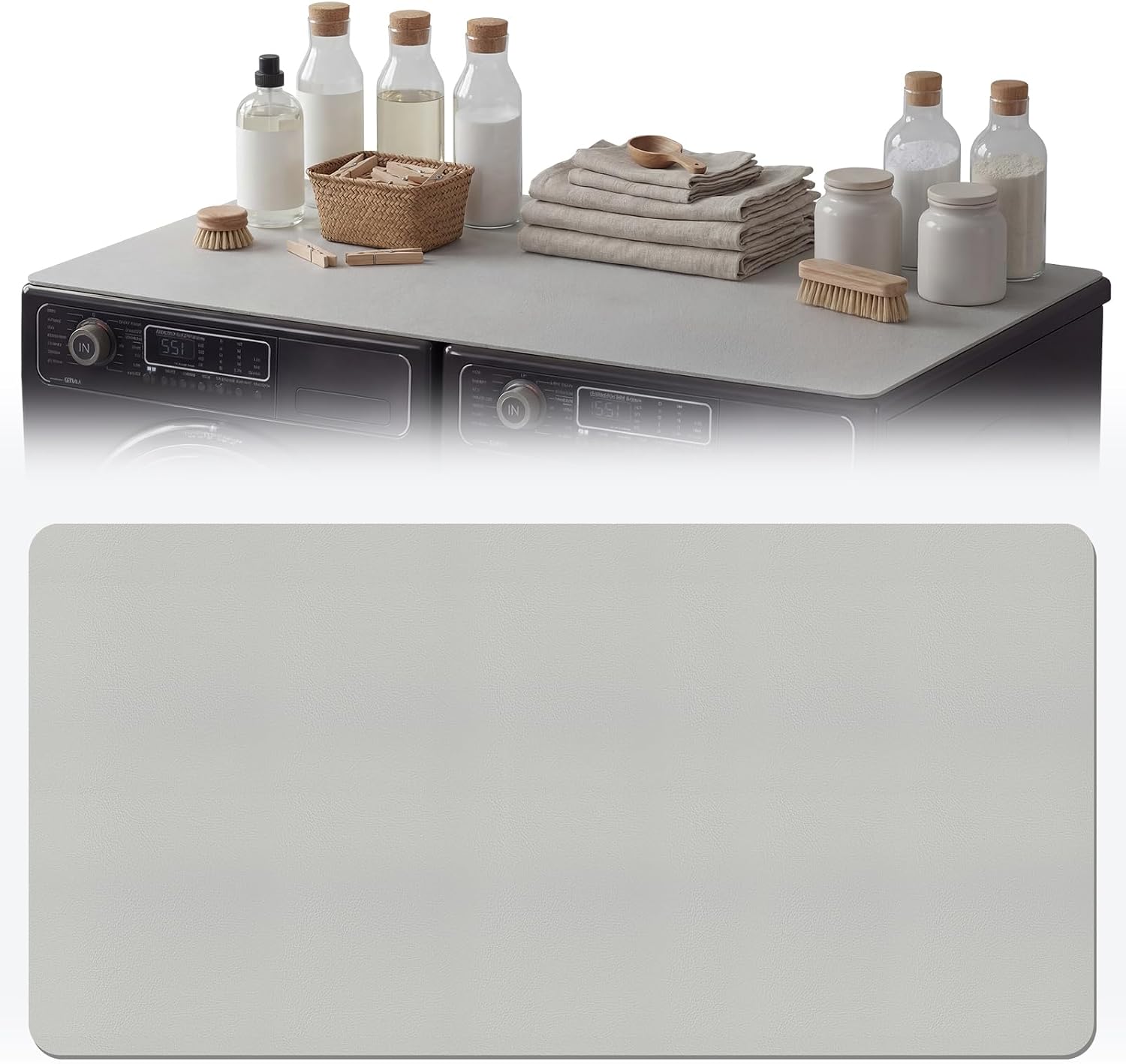 Leinuosen Washer and Dryer Covers for the Top 27" x 55" Leather Washer and Dryer Top Protector Mat Non-slip Waterproof Scratch Resistant Cuttable Countertop Protect Cover for Home Kitchen Laundry Room