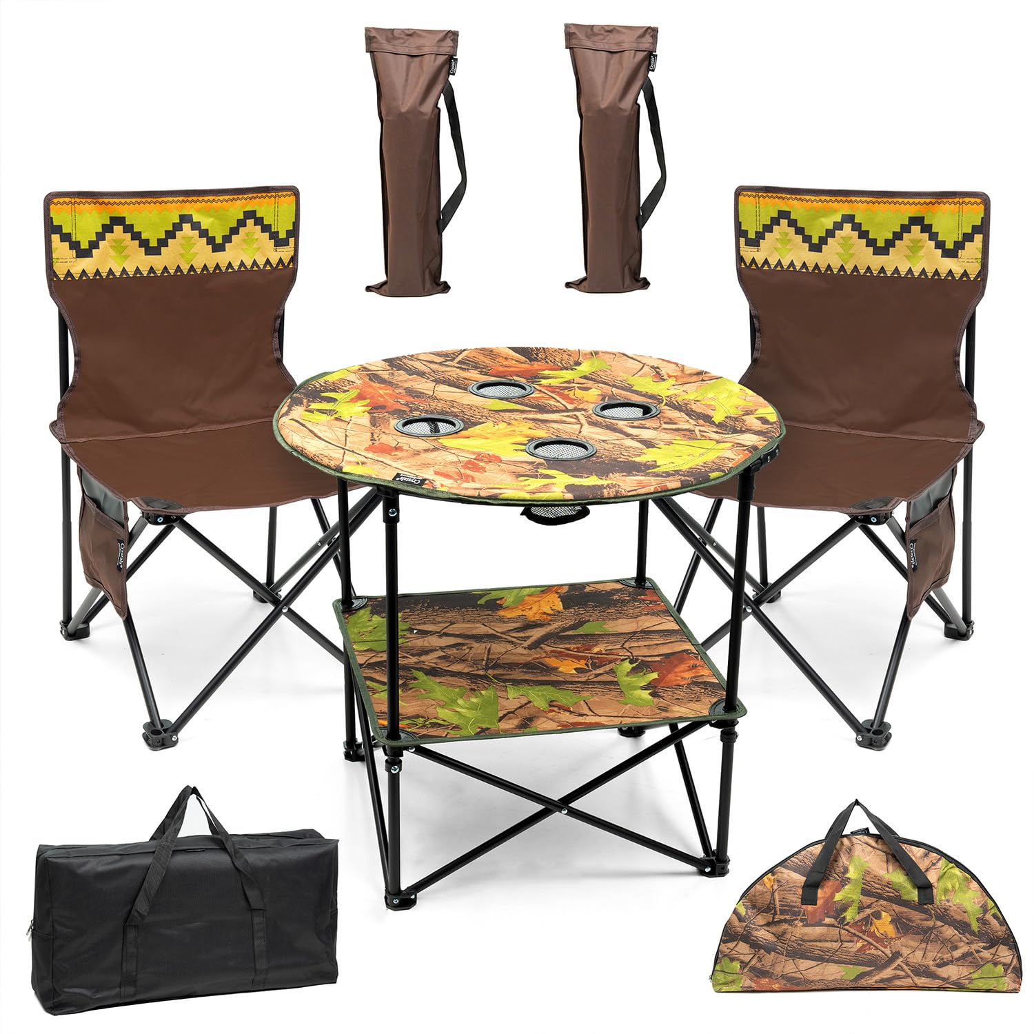 Crystals 3PCs Folding Camping Set – Portable Camping Table with 2 Chairs, Lightweight Picnic Table & Chairs for Adults – Ideal for Outdoor Camping, Picnic, Garden, Beach & Indoor Use