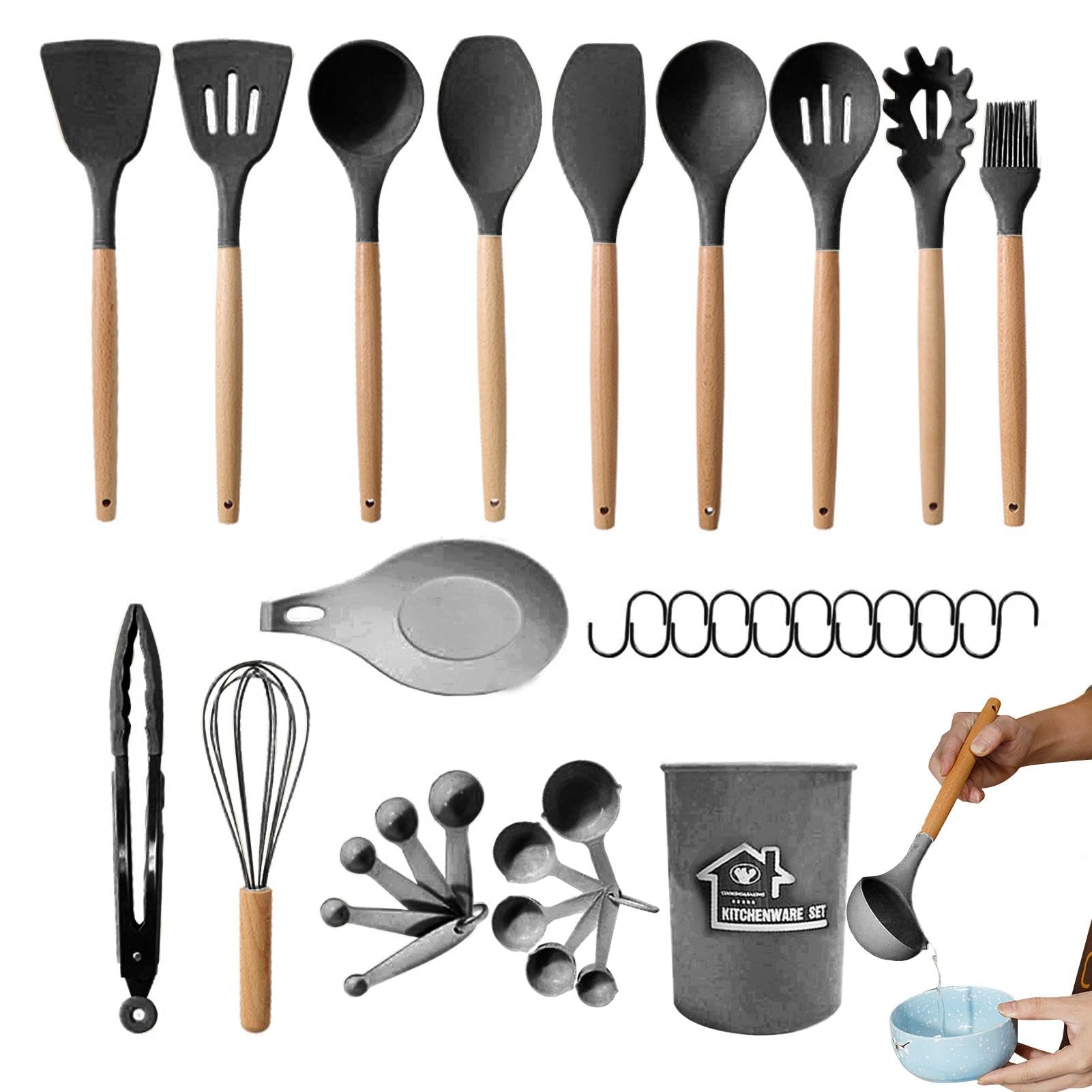 Set di spatole da cucina in silicone, set di 33 utensili da cucina