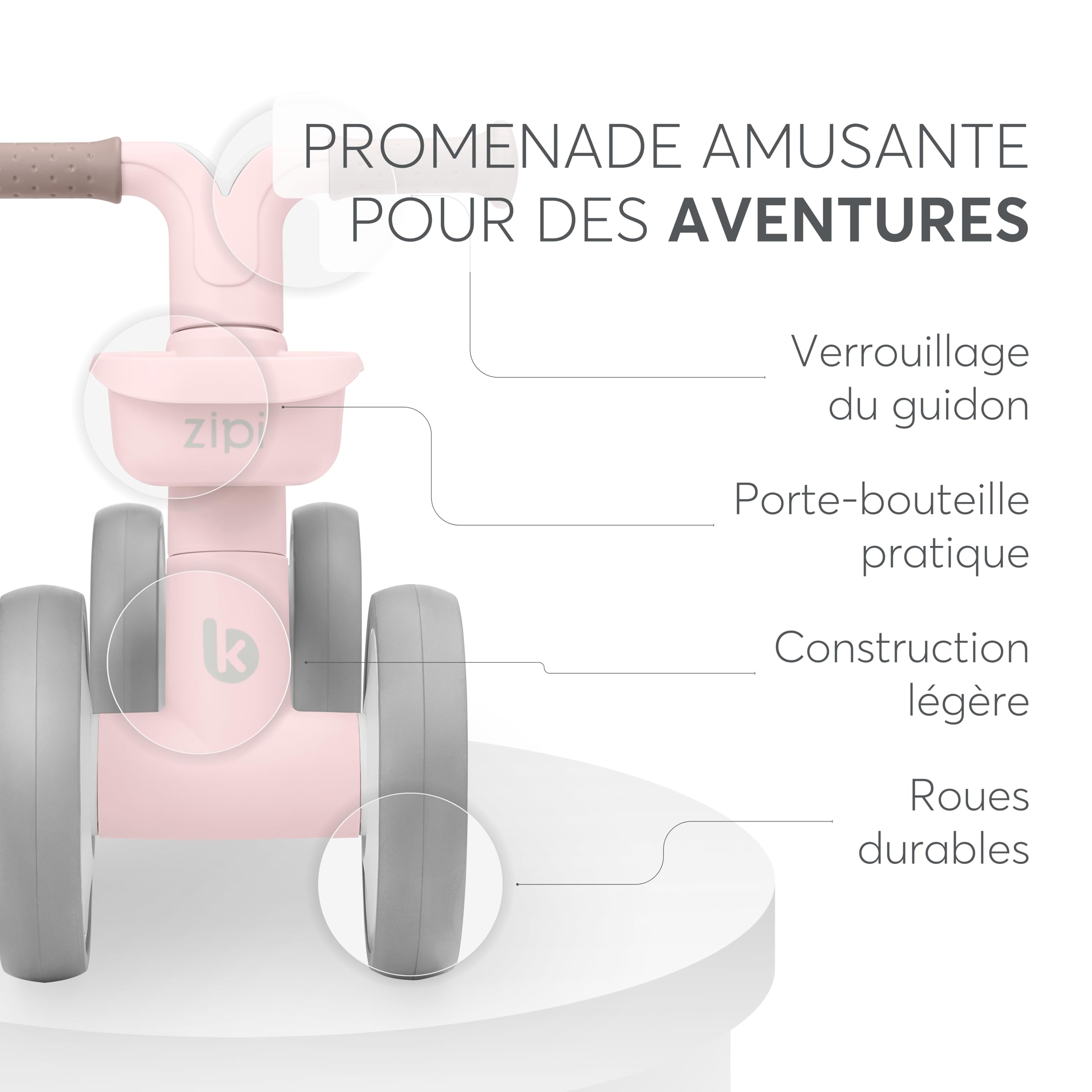 KikkaBoo Vélo sans pédales ZIPI, vélo d'équilibre bébé 1-3 Ans avec Panier réglable