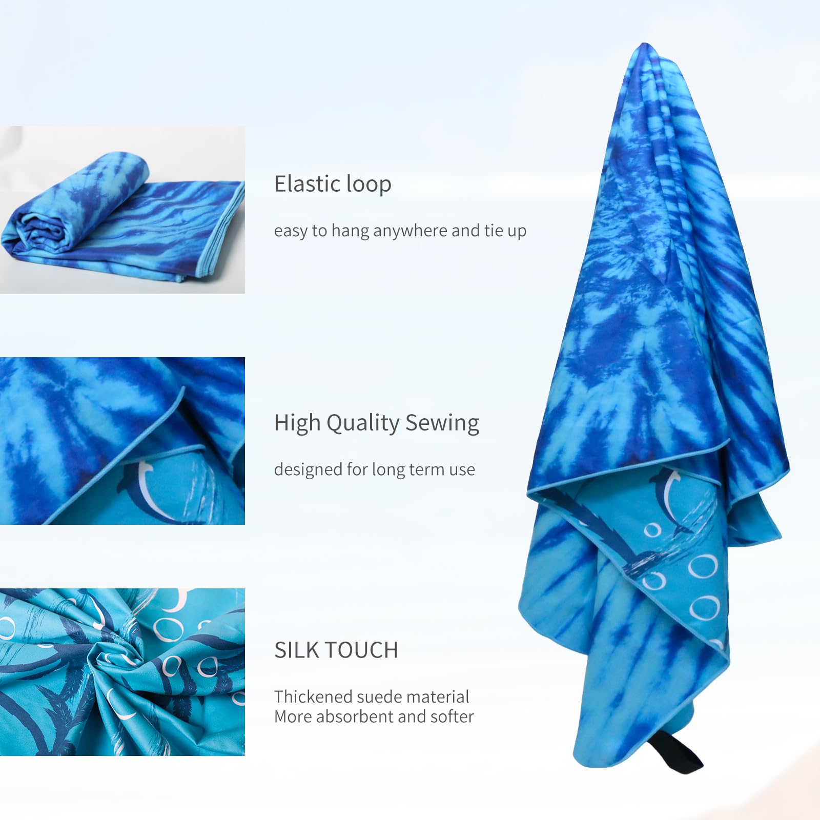 TMEOG Telo Mare Microfibra 180x80cm Telo Spiaggia Antisabbia Asciugatura Rapida Asciugamano Mare Leggero Salviettone Coperta Mare Sottile da Viaggio Piscina per Donna Uomo(Blu batik)