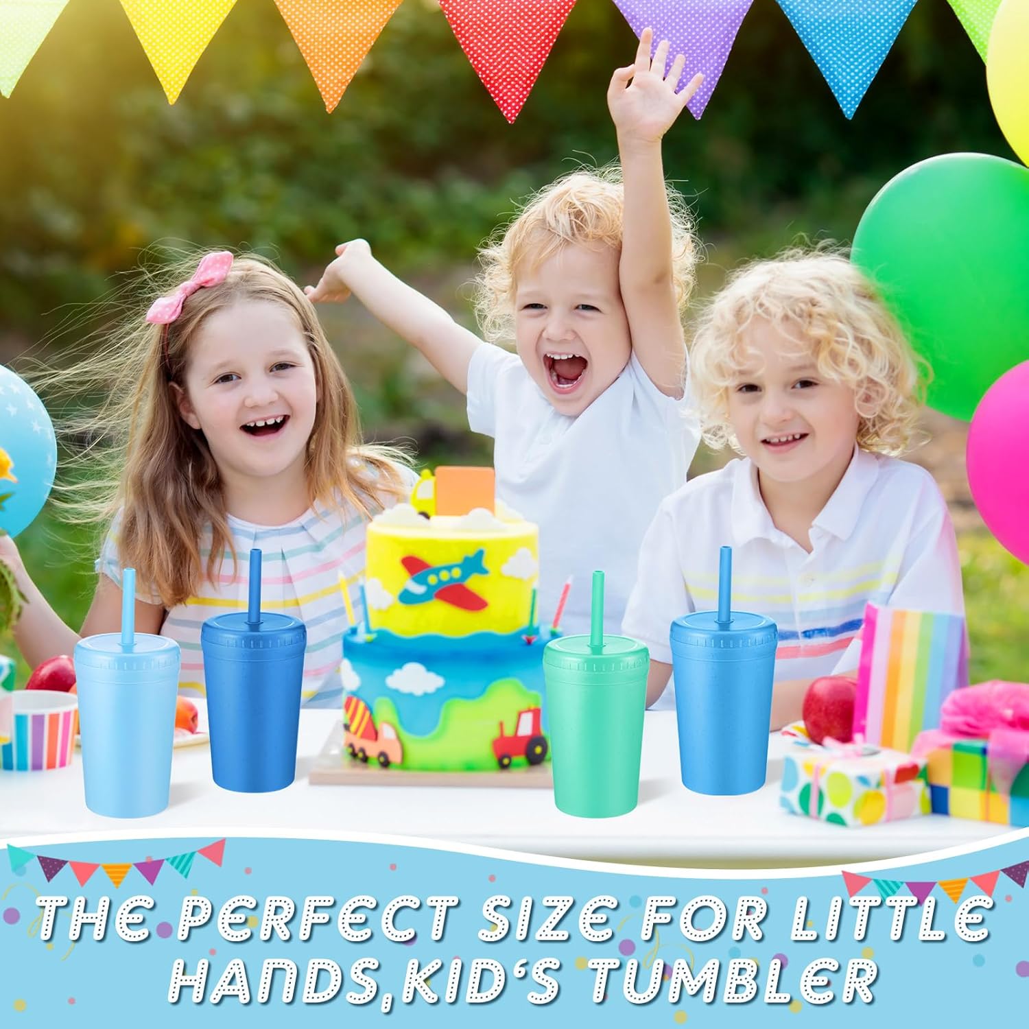 Skylety 12 Pack Kids reusable cups with lids and straws Leak Proof, 10 oz Wheat Straw Cup, Unbreakable Colourful Tumbler Cups for Christmas gifts Dorm Kitchen Microwave Dishwasher Safe(Cool Color) - Image 4