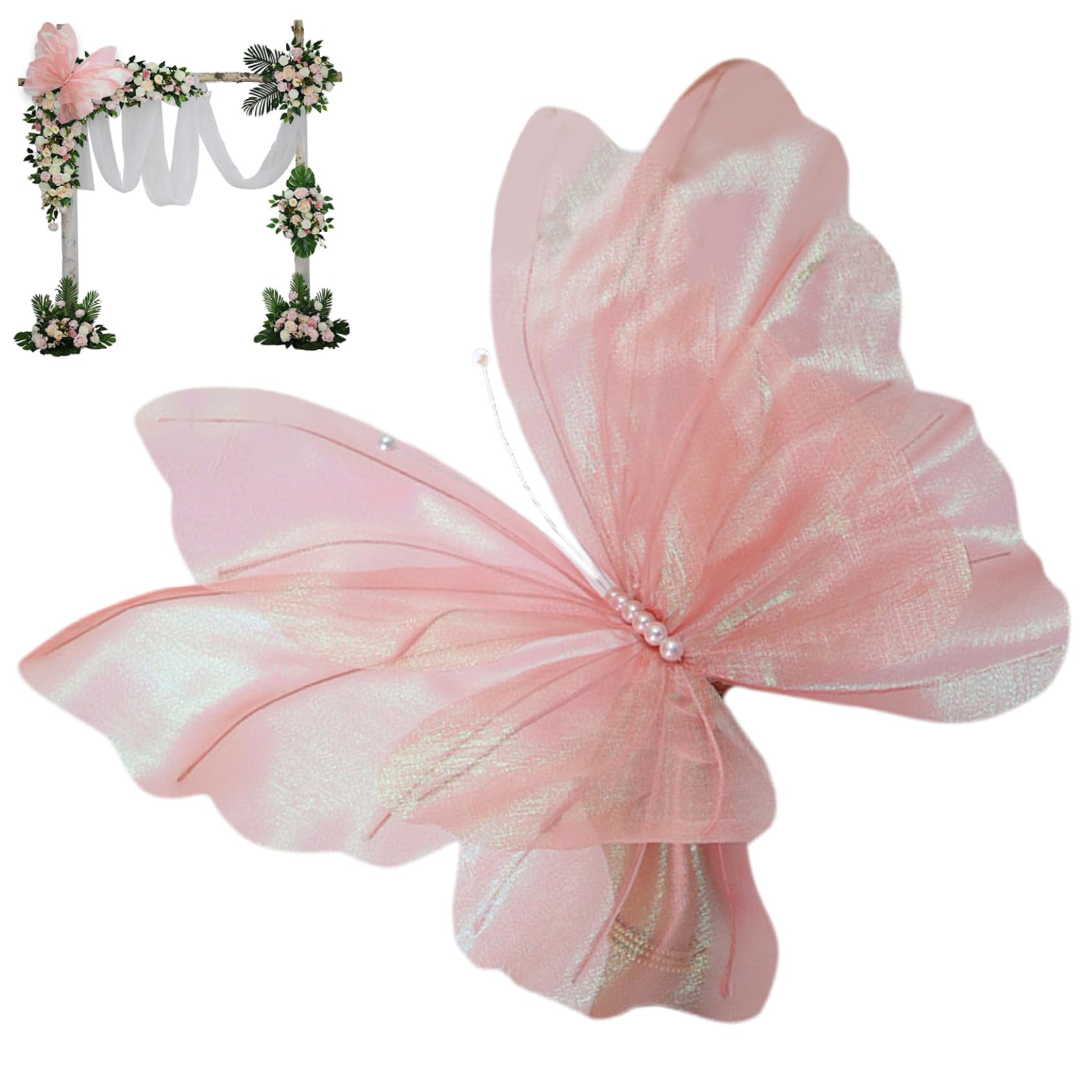 Pastoralist 3D Butterflies, 20inch Gaint Silk Butterfly for Wedding Decor, Handmade Craft Butterflies Wall Decorations, DIY Decorative Butterflies for Photography Backdrop (Pink)