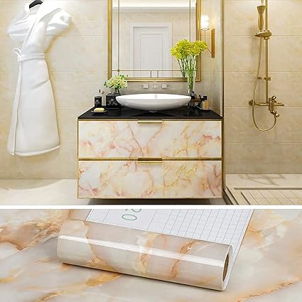 OMANZA Marble Wallpaper Foil Stickers Self Adhesive Removable Waterproof Vinyl Film Matte Gloss Contact Paper Sticky Decal Decorative for Kitchen Fridge Drawer Countertop Furniture Table Cabinets (2M)