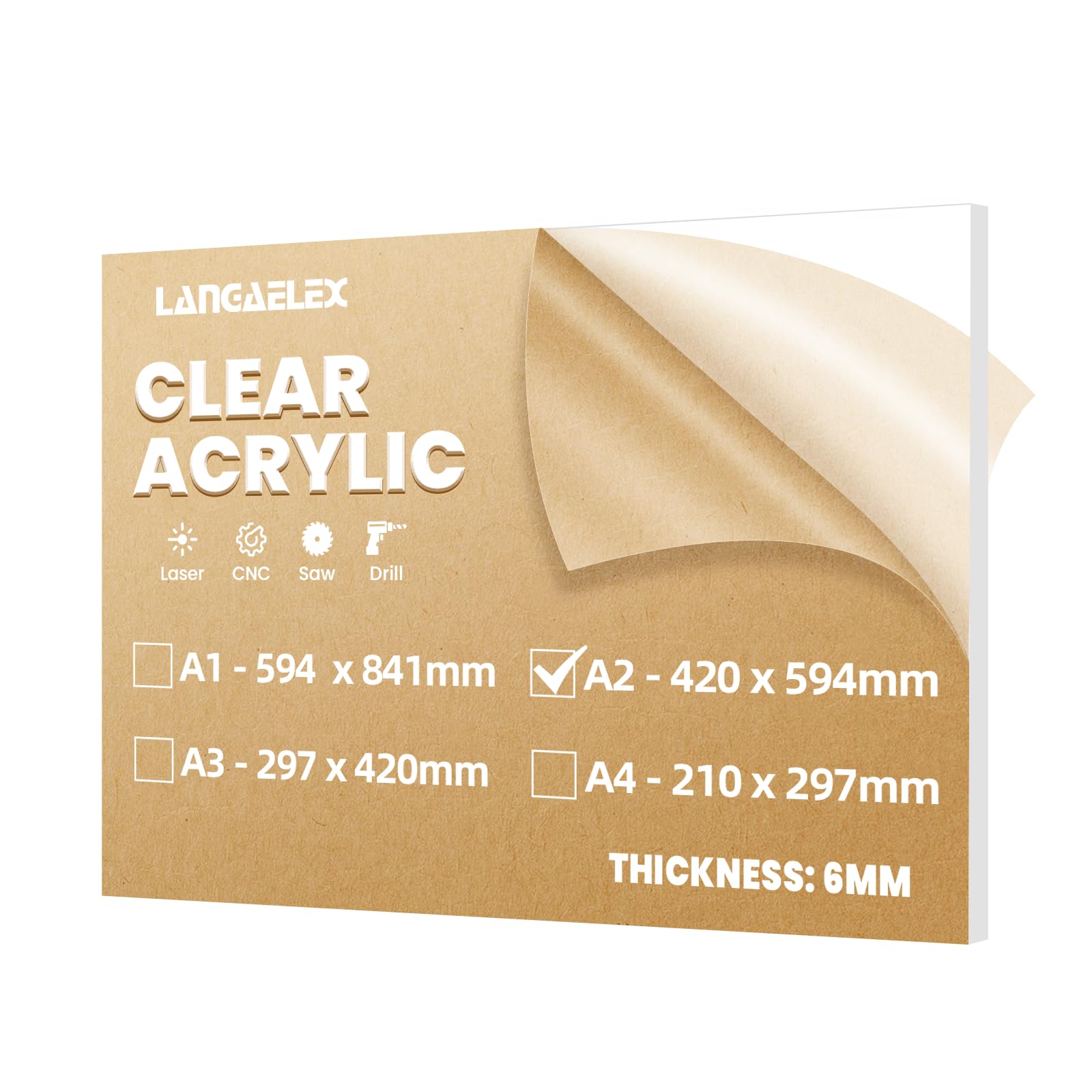 Acrylglas Platte Transparent 6 mm, DIN A2 (420 x 594 mm) Zuschnitt Scheiben ultra klare Acrylplatte für Laserschneiden, Glasersatz, DIY- und Handwerksprojekt
