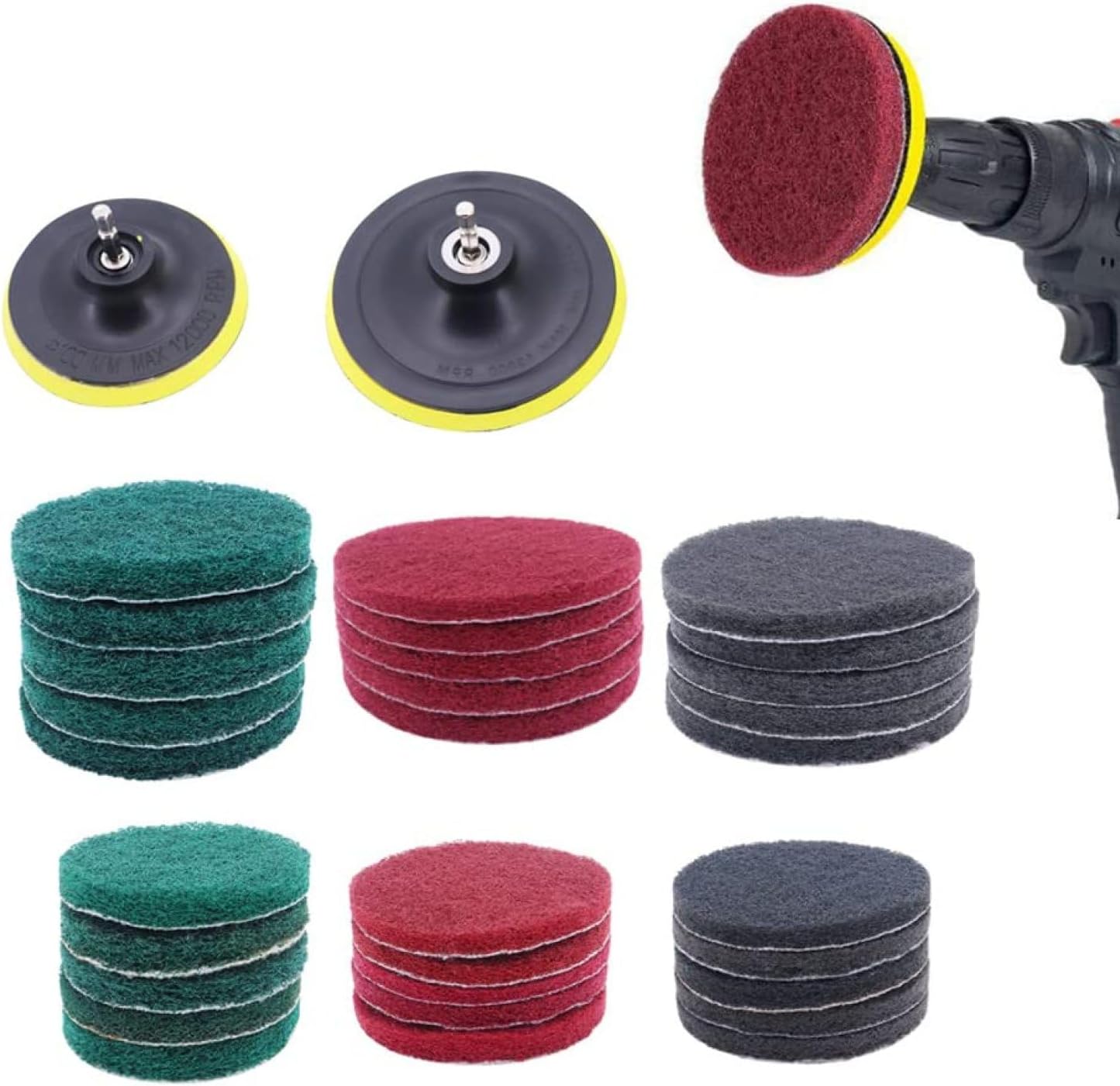 4 Inch 5 Inch Drill Brush Tile Scrubber Scouring Pads 34 Pcs Scrub Pads For Kitchen Bathroom Auto Polishing Sinks Bathtub