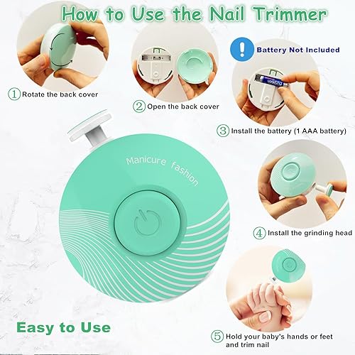Miniatura 4 de Cortador de uñas eléctrico para bebé, lima de uñas para bebé, con 6 cabezales de molienda, kit de cuidado de uñas seguro y silencioso para recién