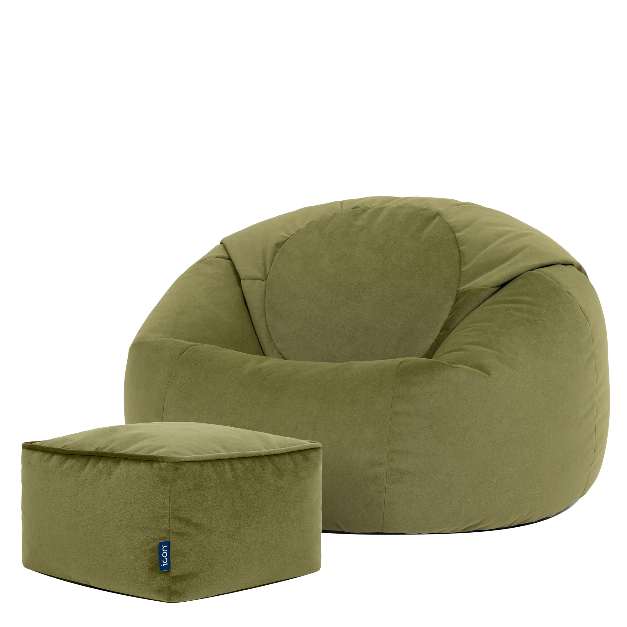 icon Kingston Velvet Bean Bag & Footstool with Filling Included, Green | Made in the UK, Adult Beanbag, Comfy Chair, Plush Velvet Fabric, Floor Chair for Living Room or Bedroom