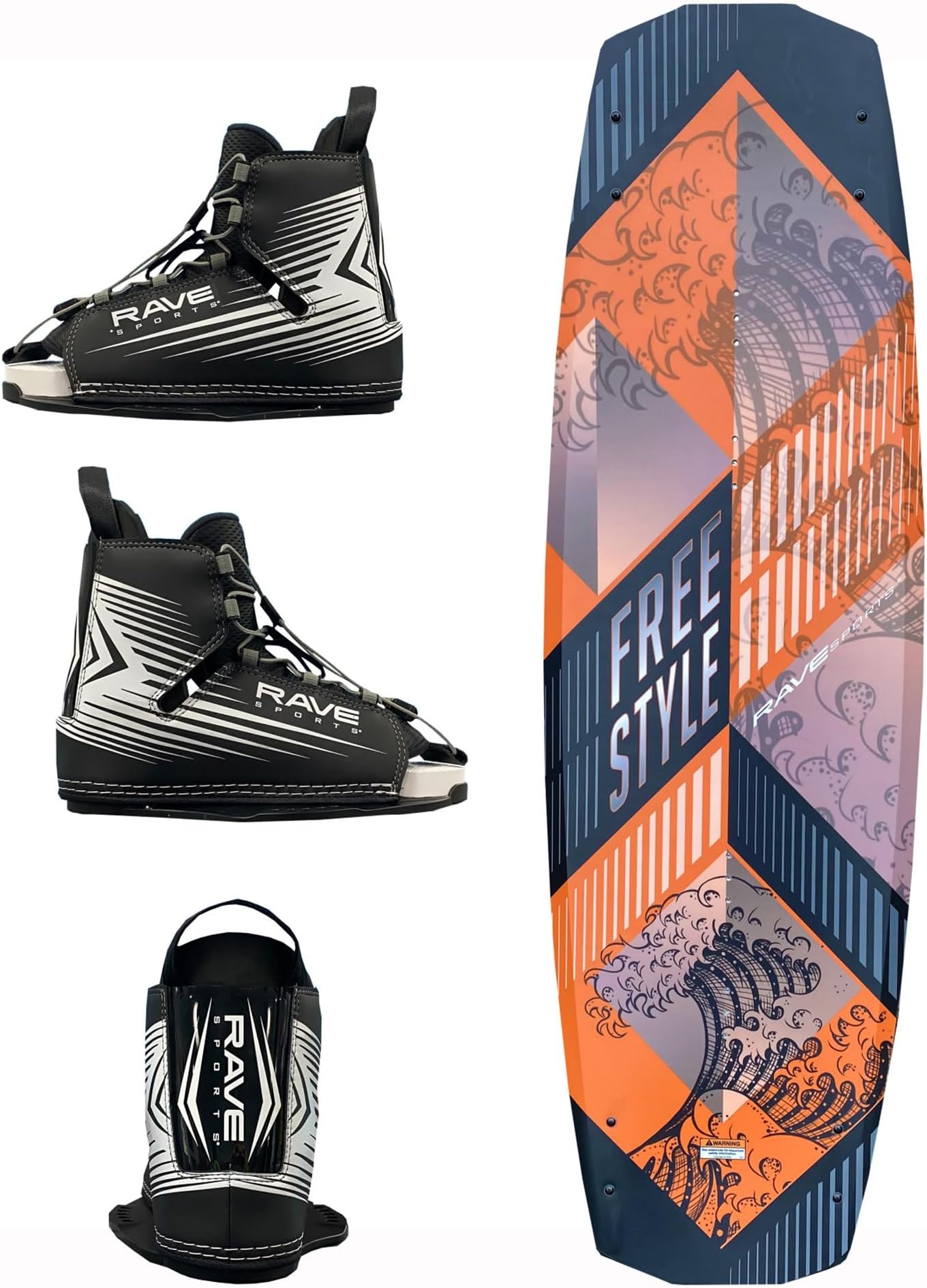 RAVE Sports Freestyle Wakeboard and Bindings Package with Striker Boots