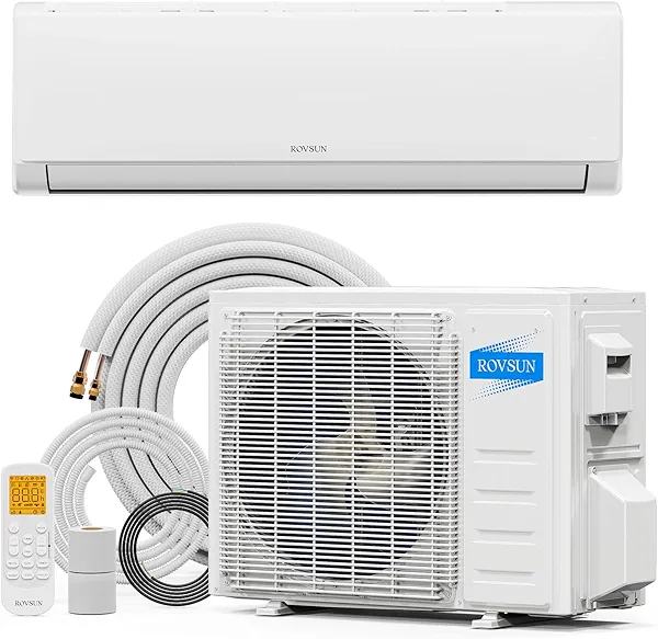 ROVSUN 9000 BTU Mini Split AC/Heating System with Inverter, 19 SEER2 Energy Saving 115V Ductless Split-System Air Conditioner with Pre-Charged Condenser, Heat Pump, Remote Control & Installation Kit