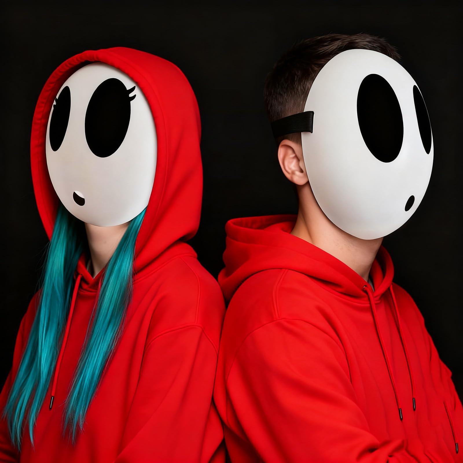 Hyelntu Shy Guy Mask Costume 2pcs Scream Anime Face Mask with Knight Cloak White Plastic Shy Guy Mask for Adult Halloween Cosplay (Boy+Girl)