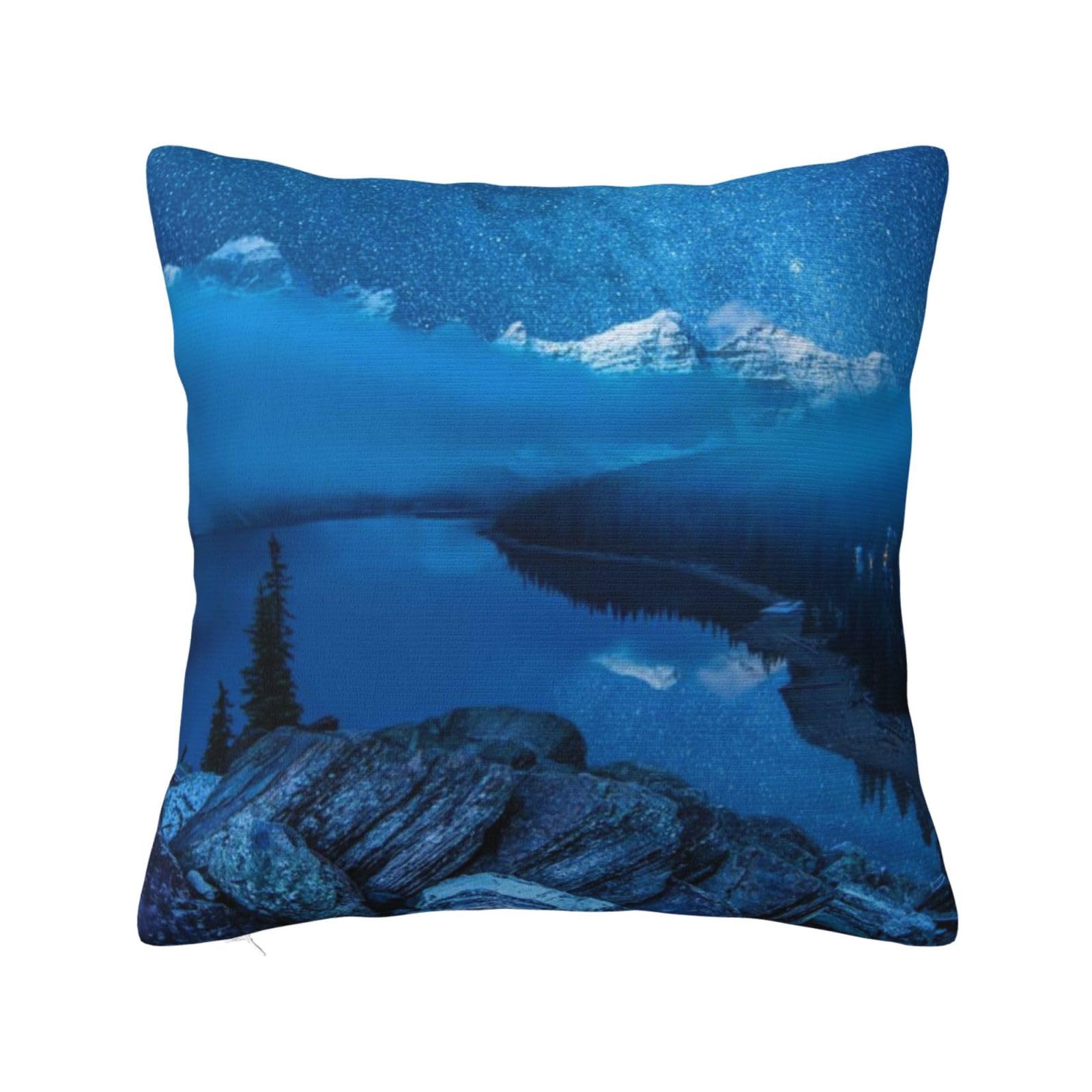 Bafafa White Moraine Lake In A Starry Winter Night Printed Throw Pillow Covers Square Pillowcase Soft Decorative Cushion Case Pillow Covers For Home Sofa Bedroom Car Farmhouse 24"X24"