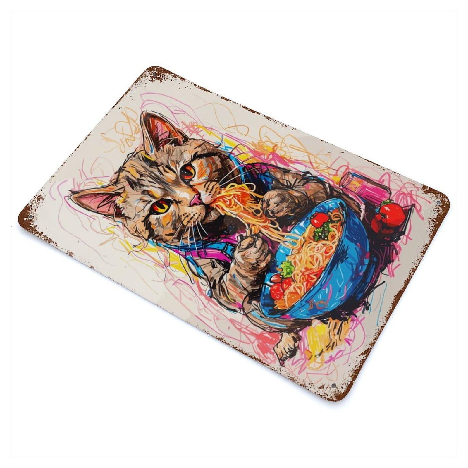 Cat Ramen Japan Rusty Metal Tin Sign 11.8"x7.9", for Shed, Workshop And Garage Wall Decor, Shabby Chic Decor