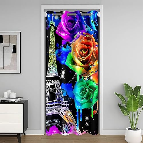 Miniatura 8 de Cortina de puerta Groovy de los años 60S y 70S para privacidad de puerta, 42 x 80 pulgadas, retro, hippie, flores, divisor, cortina para habitación,