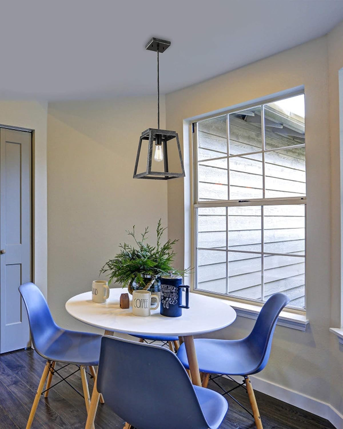 70% Off Discount EAPUDUN Farmhouse Pendant Light, 1-Light Metal Wire Cage Hanging Lantern for Kitchen Island, Silver Hand-Brush Finish, PDA1294-FBGT