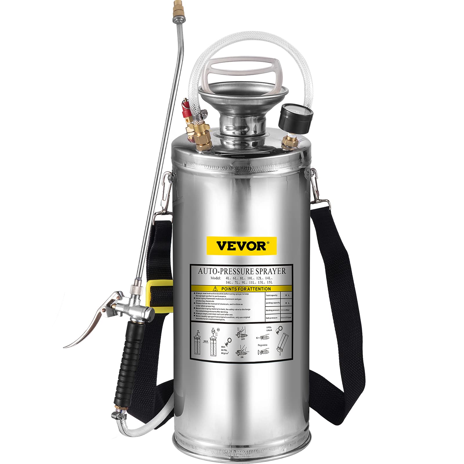 Pulverizador de acero inoxidable con manguera reforzada de 3,3 pulgadas, pulverizador de jardín para jardinería y limpieza del suelo