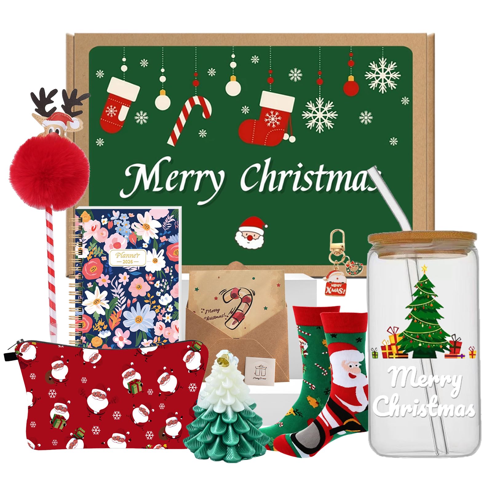 MEETOZ 9 PCS Christmas Cups Set, Christmas Box Set, fine Santa Gift, 500ml Christmass Glass Cup, Suitable Mum, Wife, Son, Daughter, Best Friends and Sister Gift Box