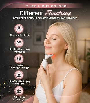 LuxeSkin 7 Color LED Red Light Therapy Facial Massager for Face and Neck | Electric Facial Tool for Skin Care with Vibration, Warm Mode & Travel Bag