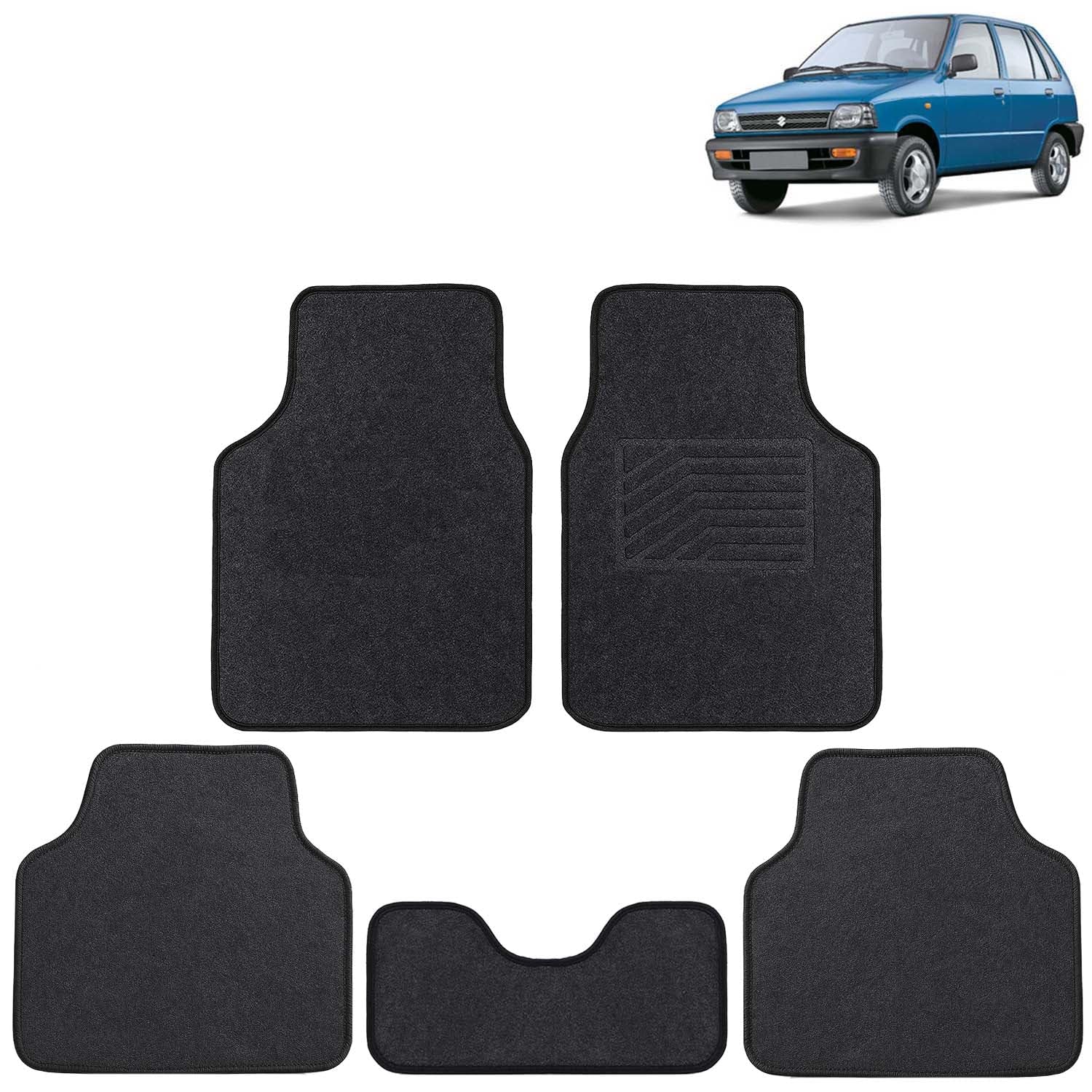 KINGSWAY Accessories Anti Slip Carpet Foot Mats Compatible with Maruti Suzuki 800 (Year 2000-2014 - All Model) | Set of 5 Pcs | Universal Fit Car Mats Designed to Protect Your Car Floor | Black